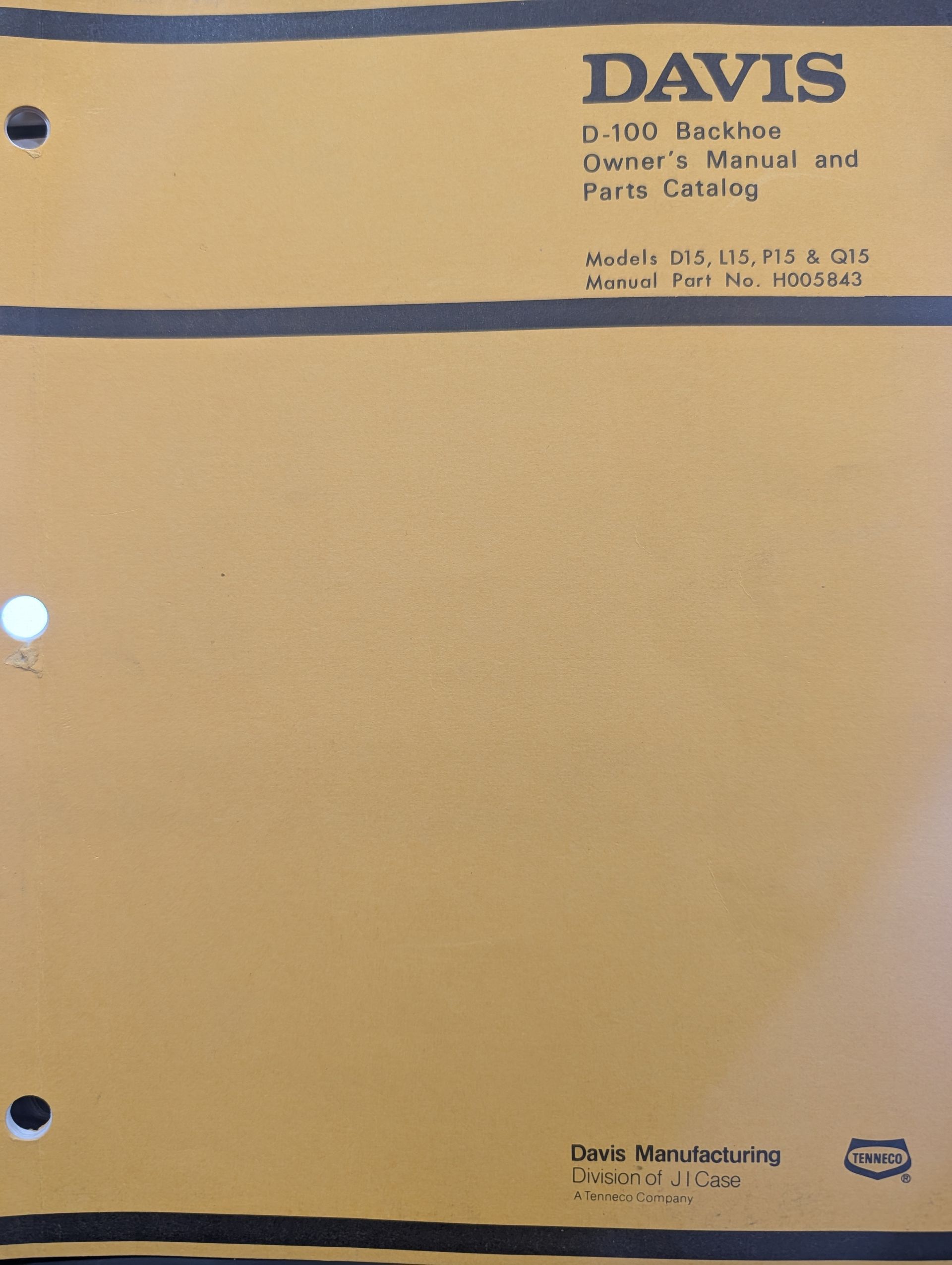 H005843 OM PC DAVIS D-100 BACKHOE D15 L15 P15 Q15