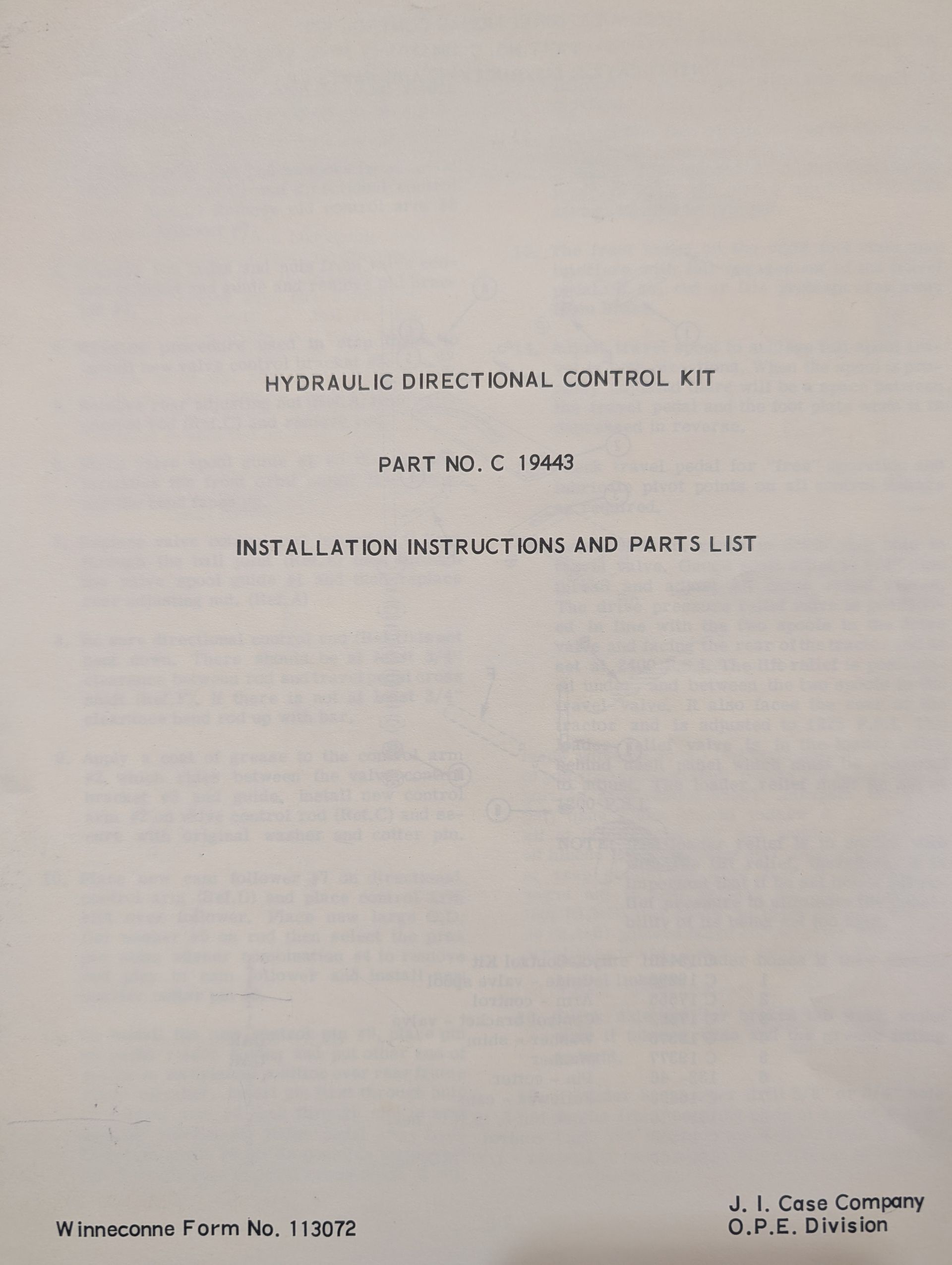 113072 OM PC HYDRAULIC DIRECTIONAL CONTROL KIT C19443