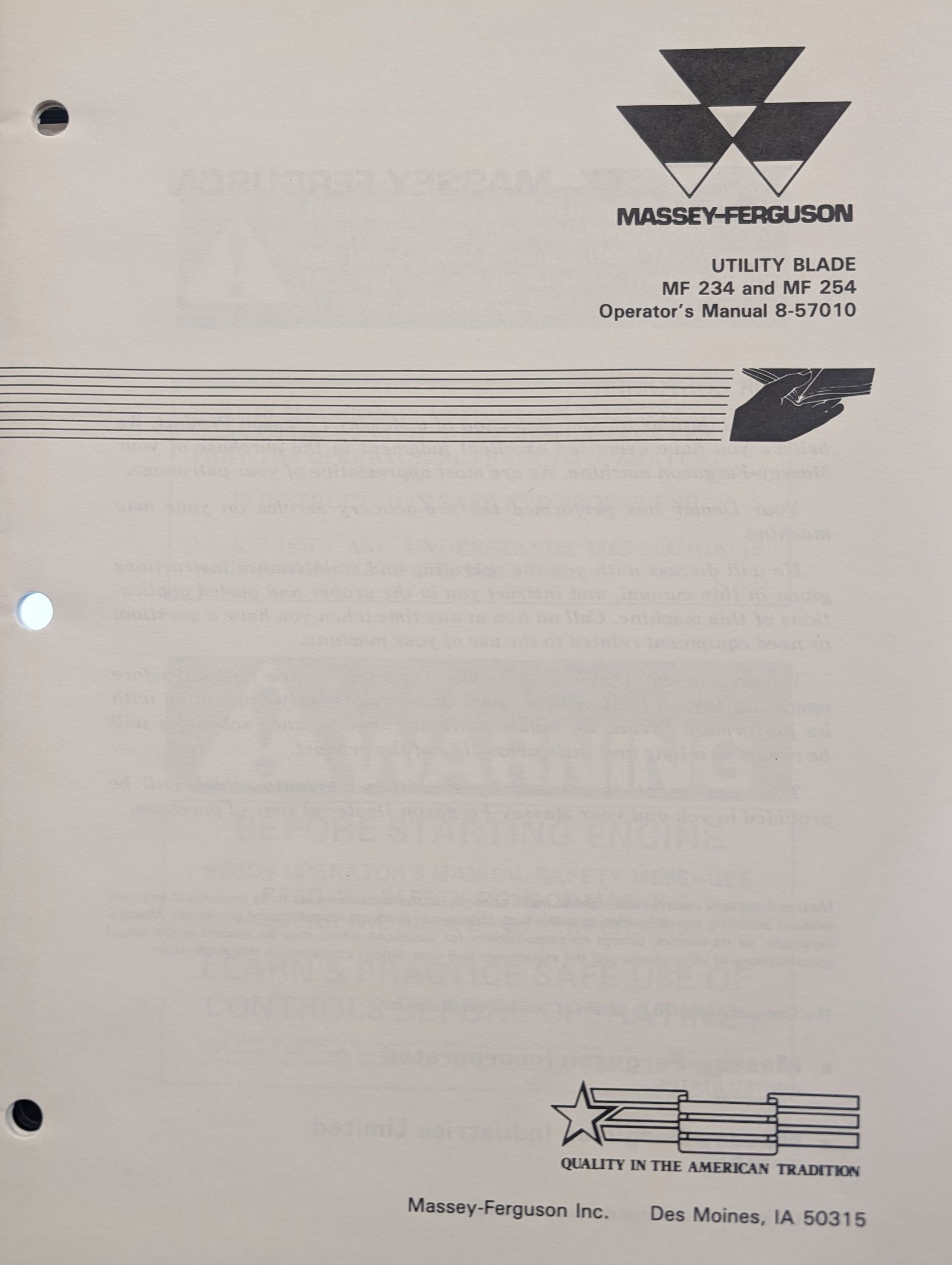8-57010 OM MF MASSEY FERGUSON MF234 MF254 UTILTY BLADE