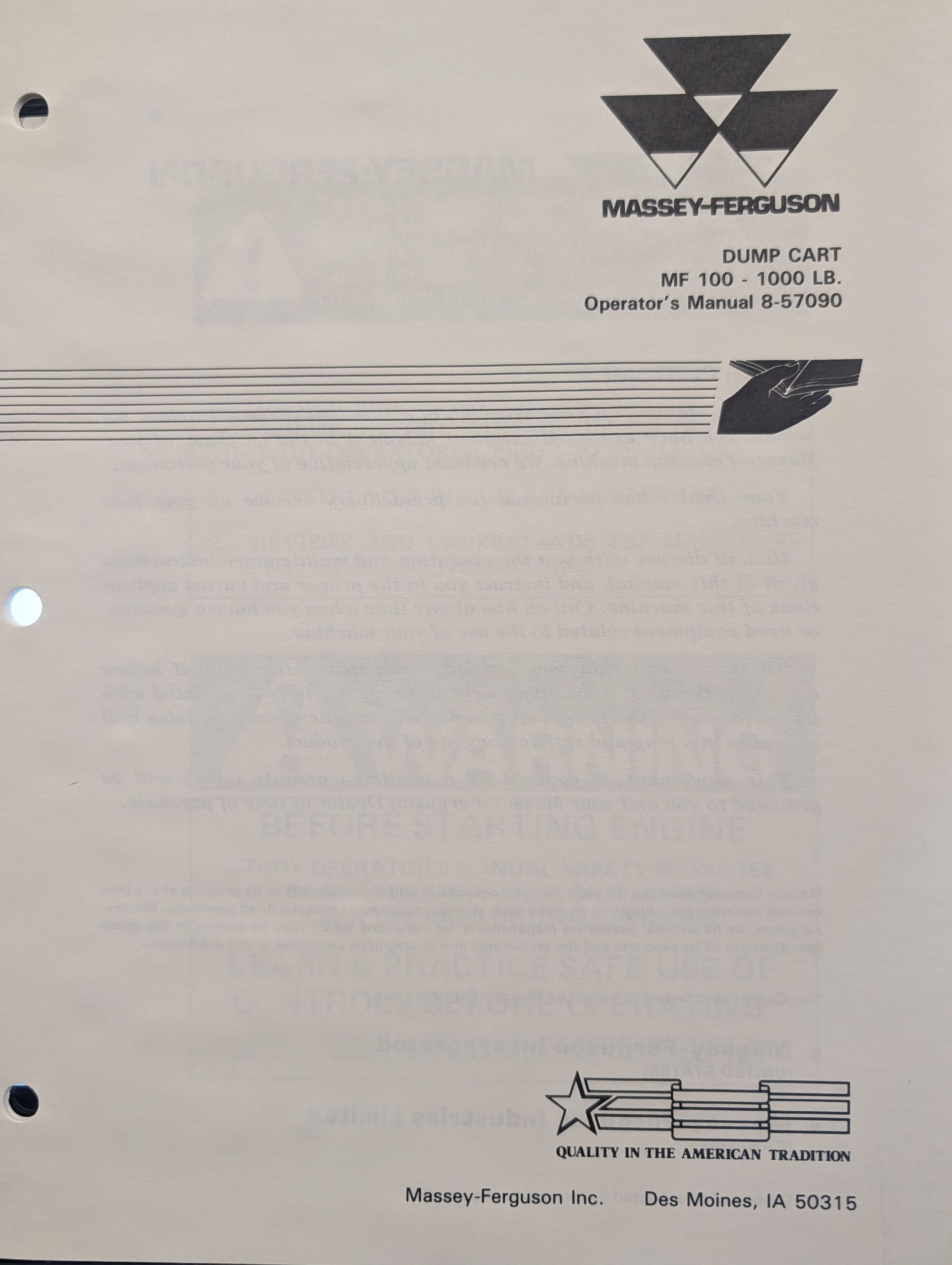 8-57090 OM MF MASSEY FERGUSON MF100 DUMP CART