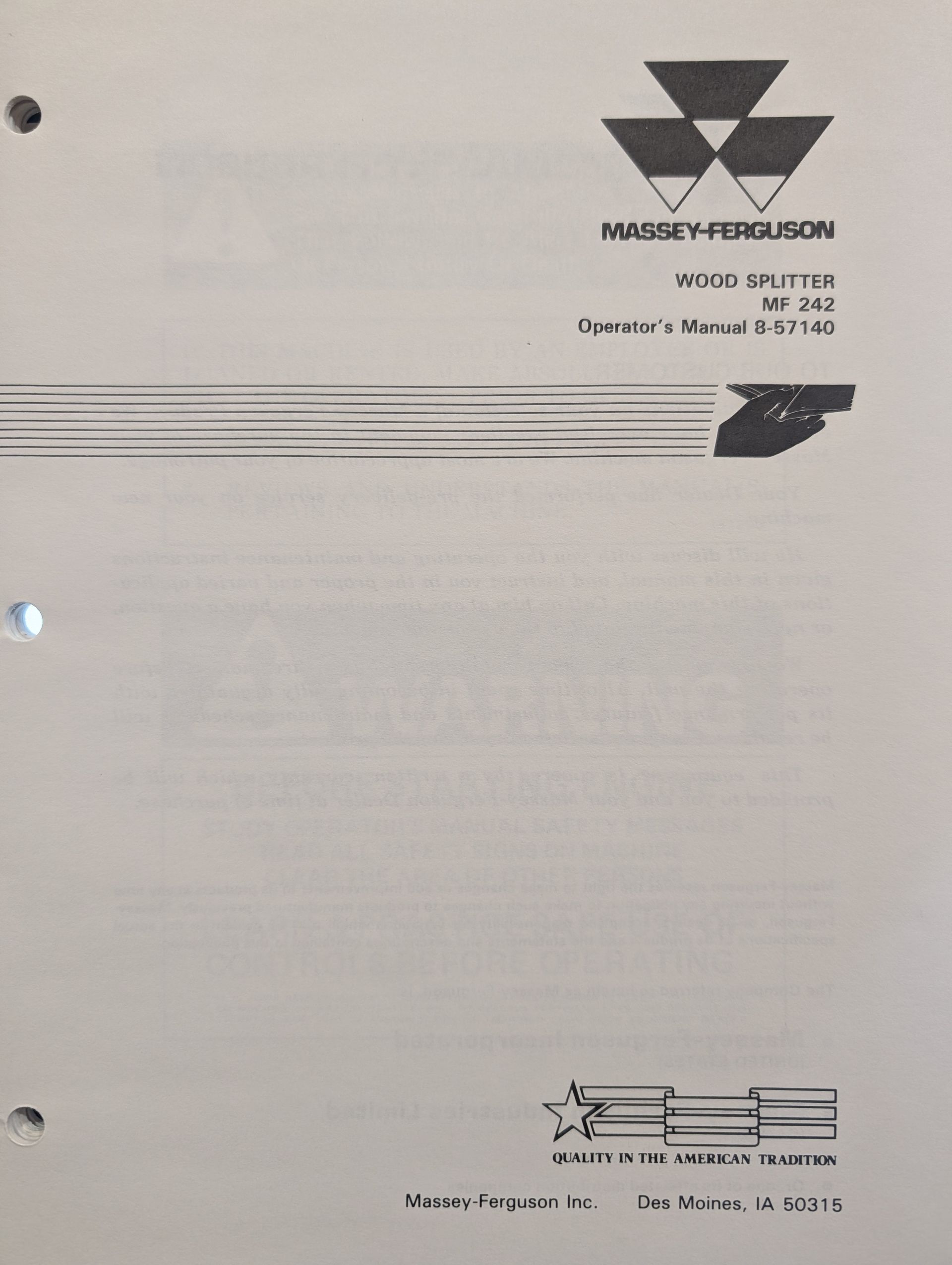 8-57140 OM MF MASSEY FERGUSON WOOD SPLITTER MF242