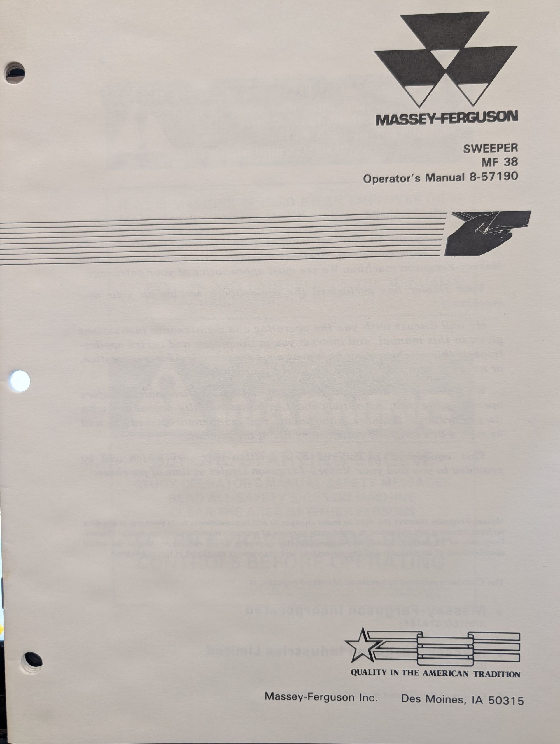 8-57190 OM MF MASSEY FERGUSON SWEEPER MF38