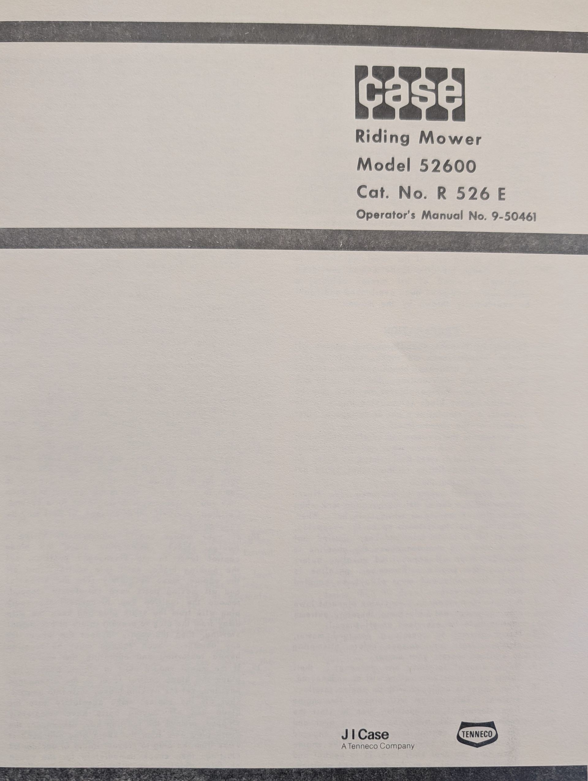 9-50461 OM CASE MODEL 52600 RIDING MOWER