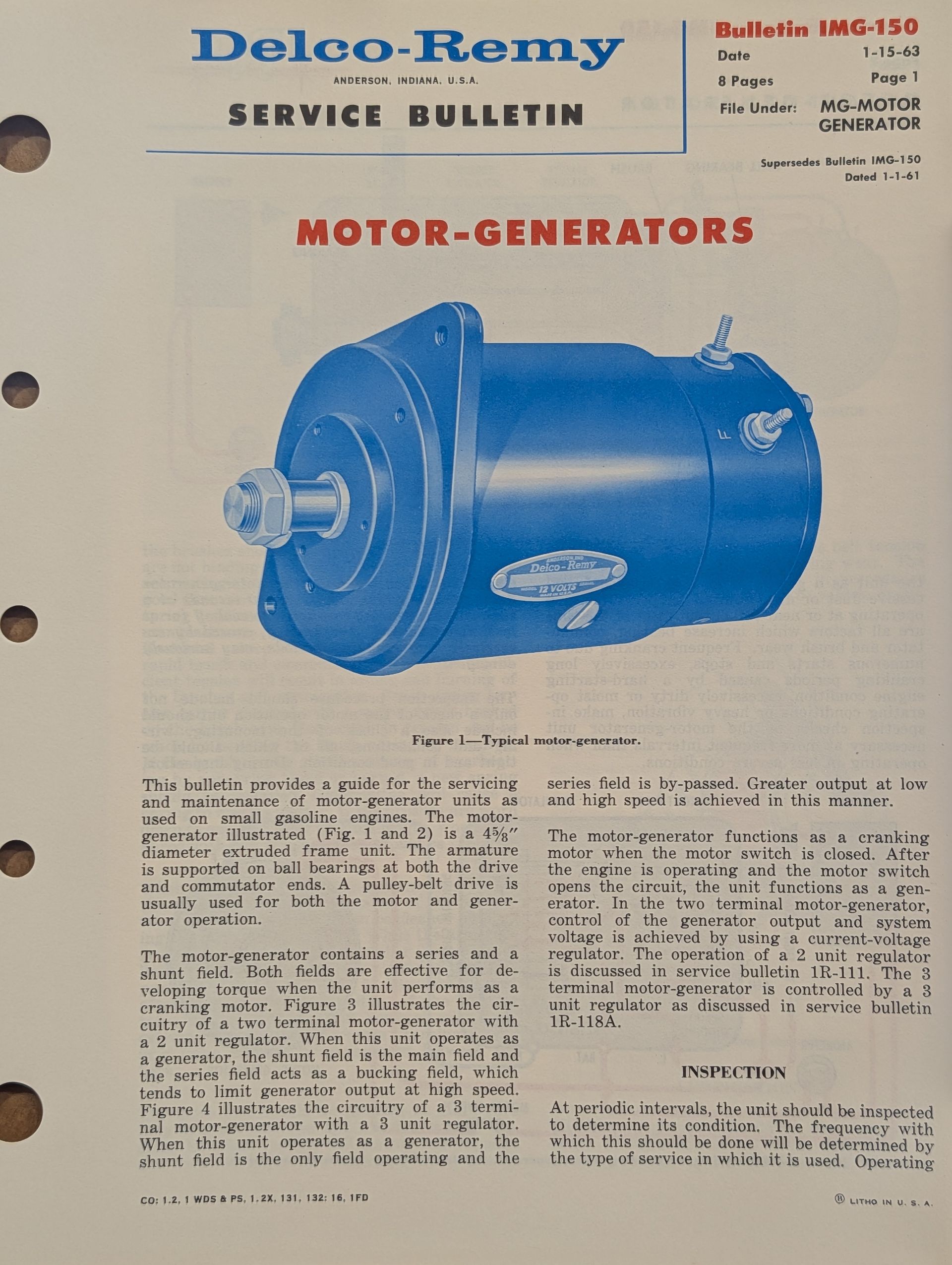 IMG-150 DELCO-REMY SERVICE BULLETIN MOTOR GENERATORS (EIGHT PAGES)