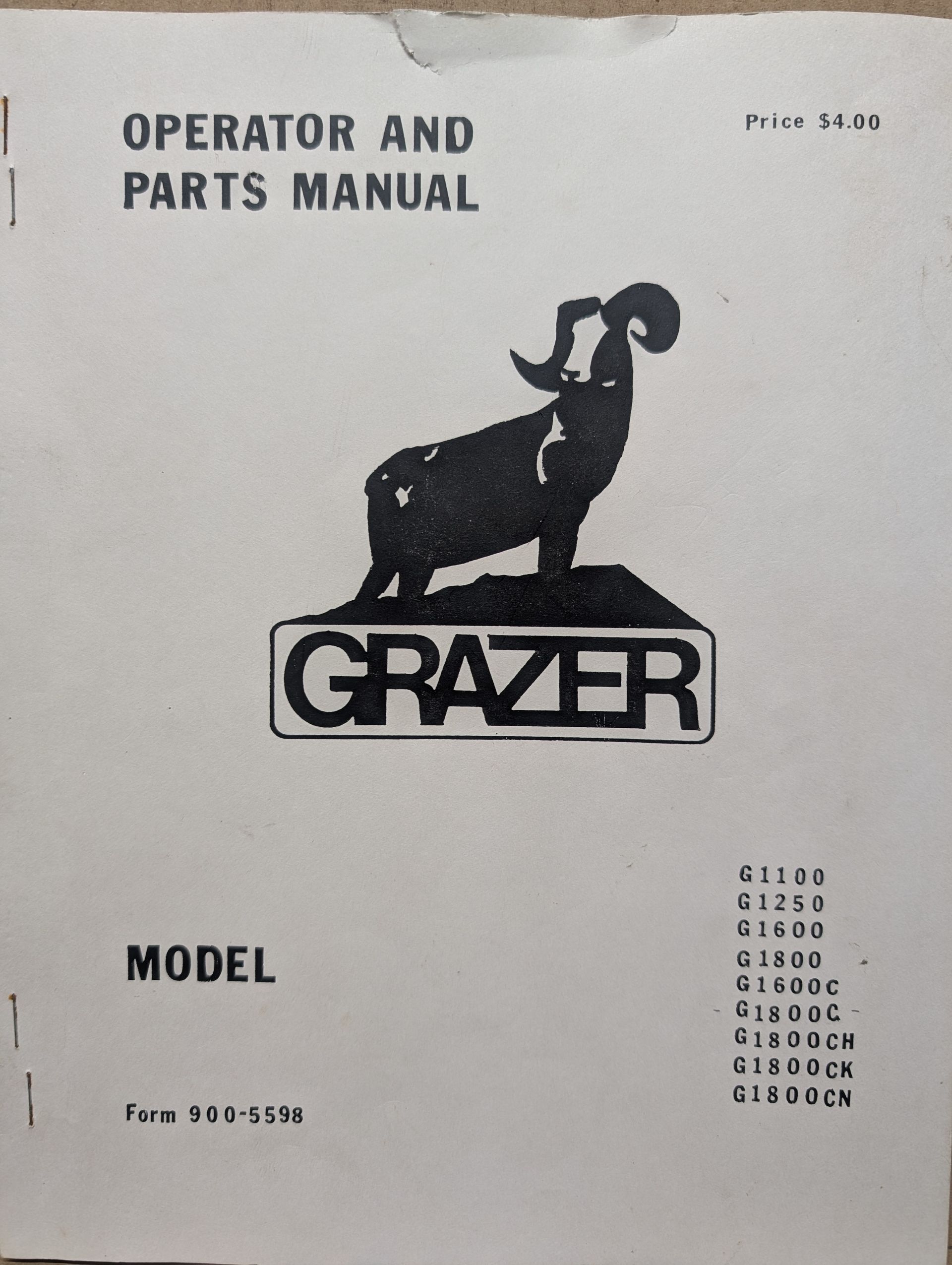 900-5598 OM PC GRAZER G1100 G1250 G1600 G1800 G1600C G1800CG1800CH G1800CK G1800CN