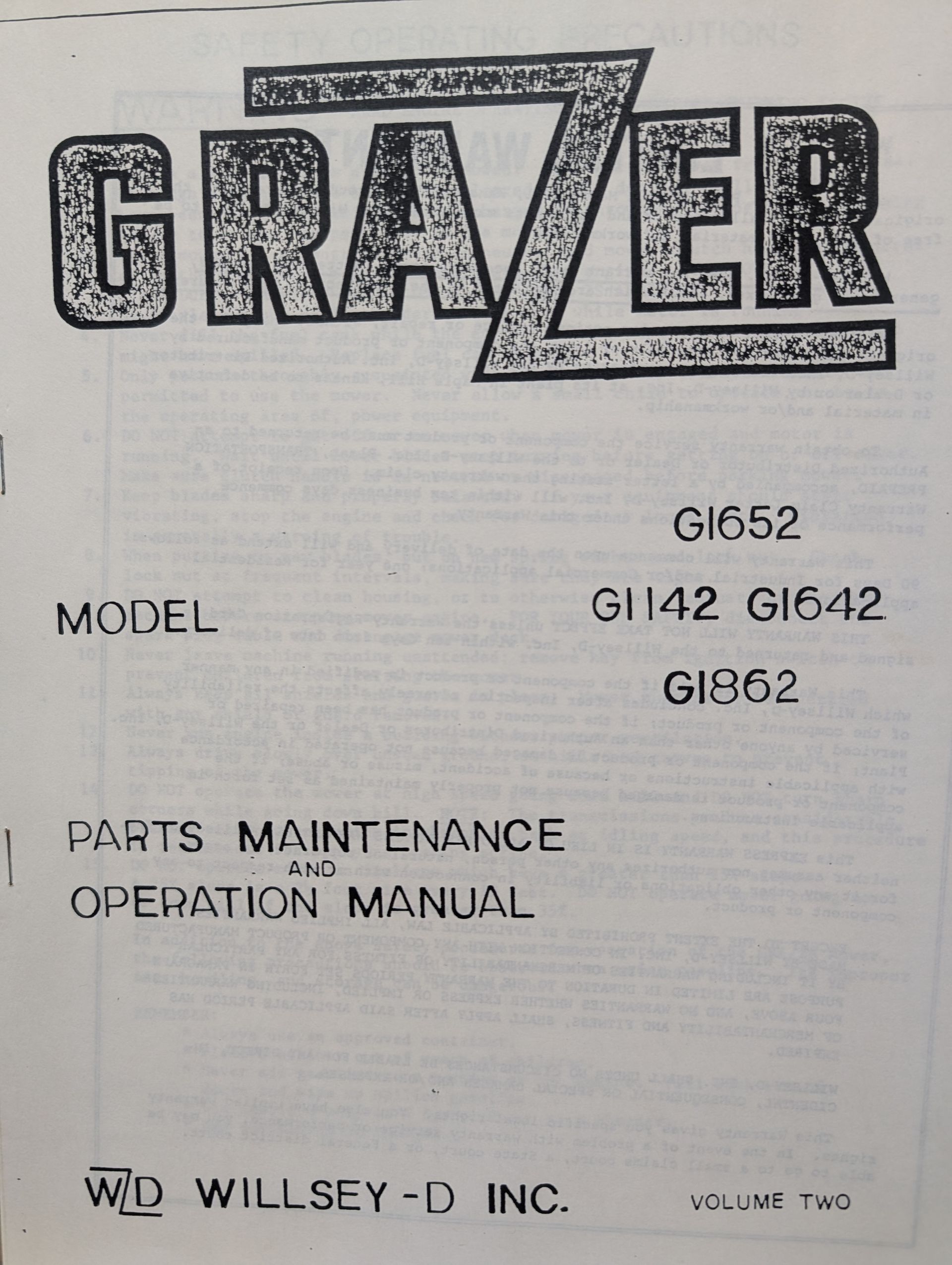 G1652 G1142 G1642 G1862 OM PC GRAZER VOLUME TWO
