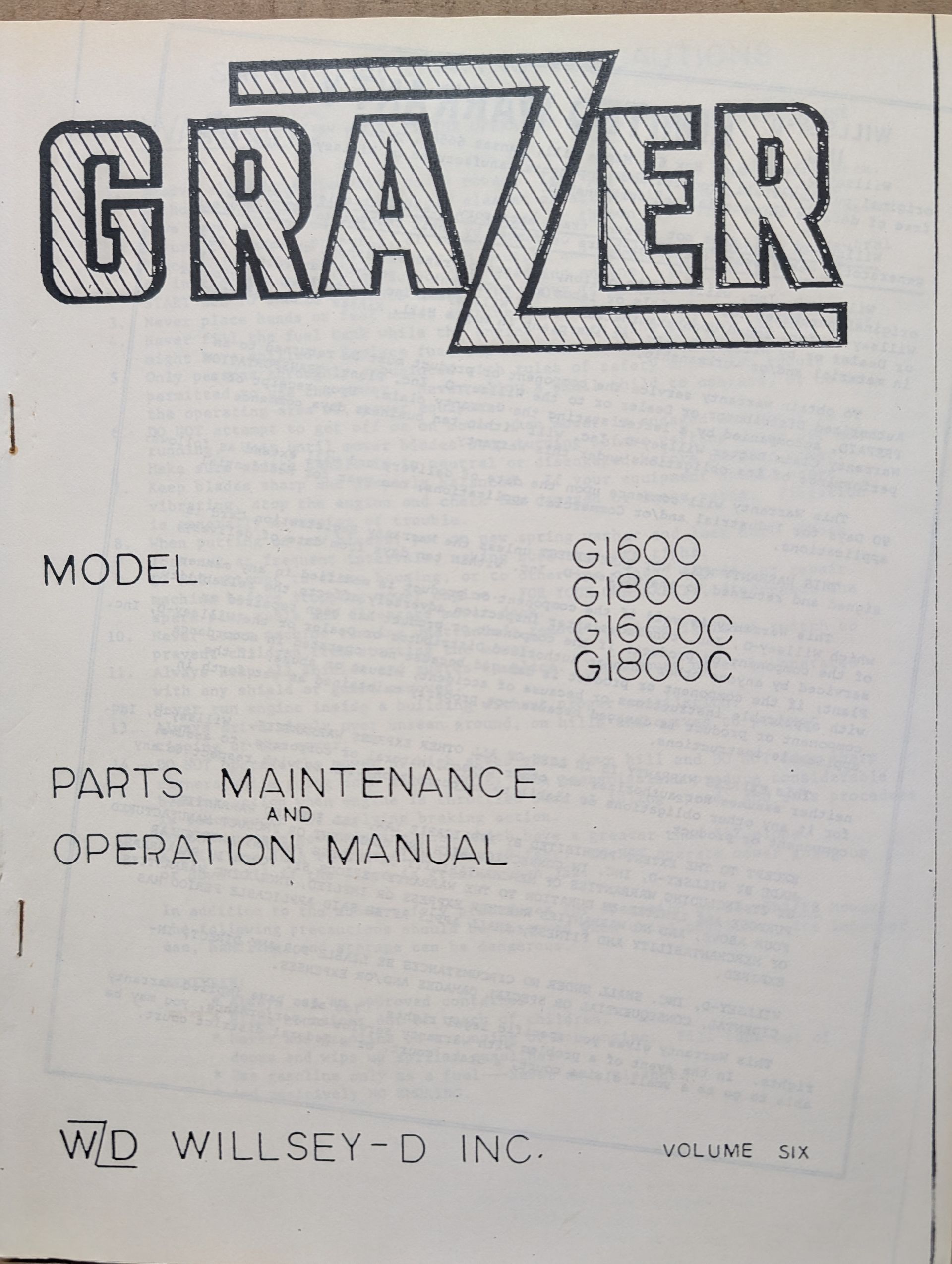 G1600 G1800 G1600C G1800C OM PC GRAZER VOLUME SIX