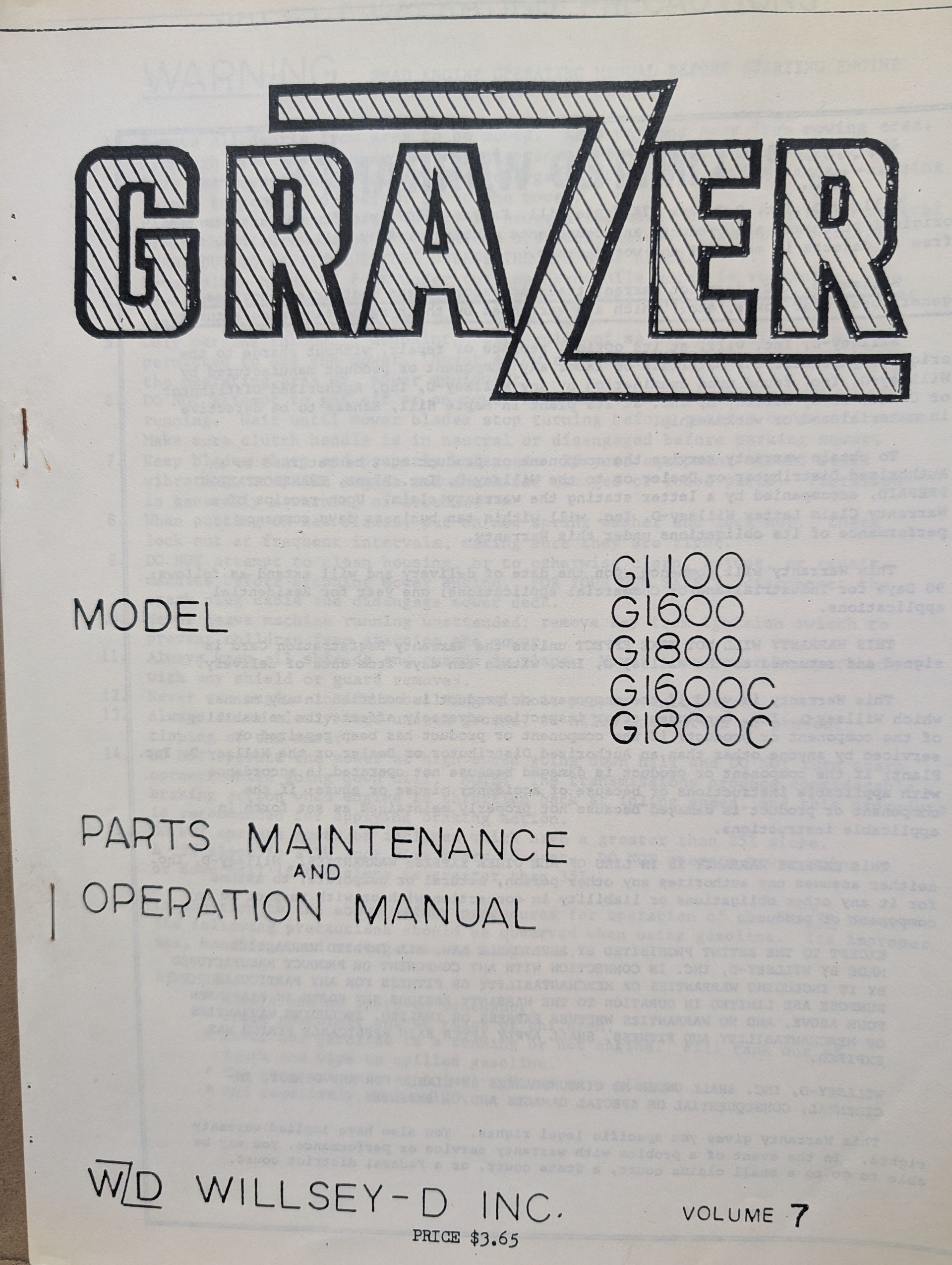 G1100 G1600 G1800 G1600C G1800C OM PC GRAZER VOLUME 7