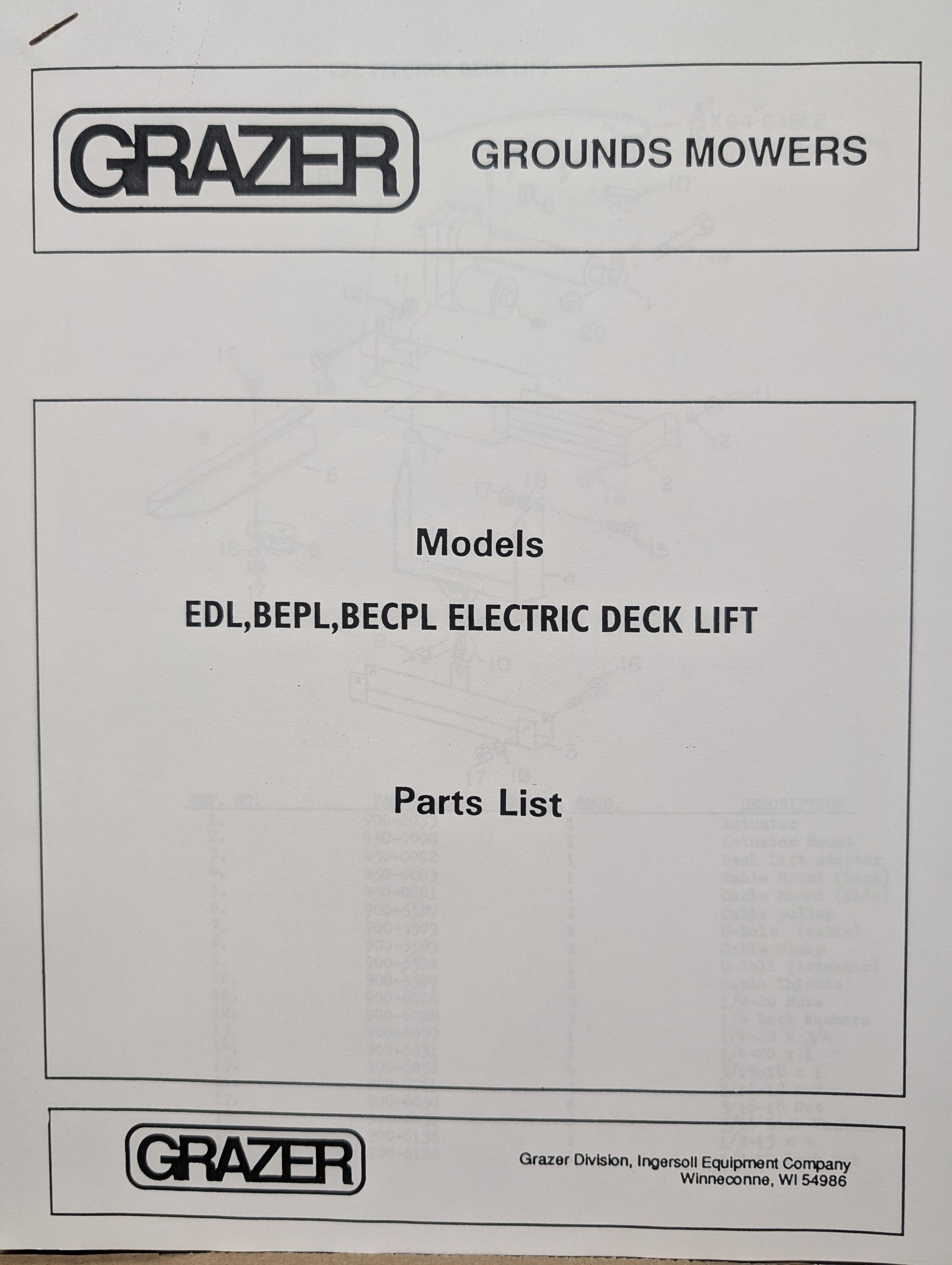 EDL BEPL BECPL ELECTRIC DECK LIFT GRAZER PC