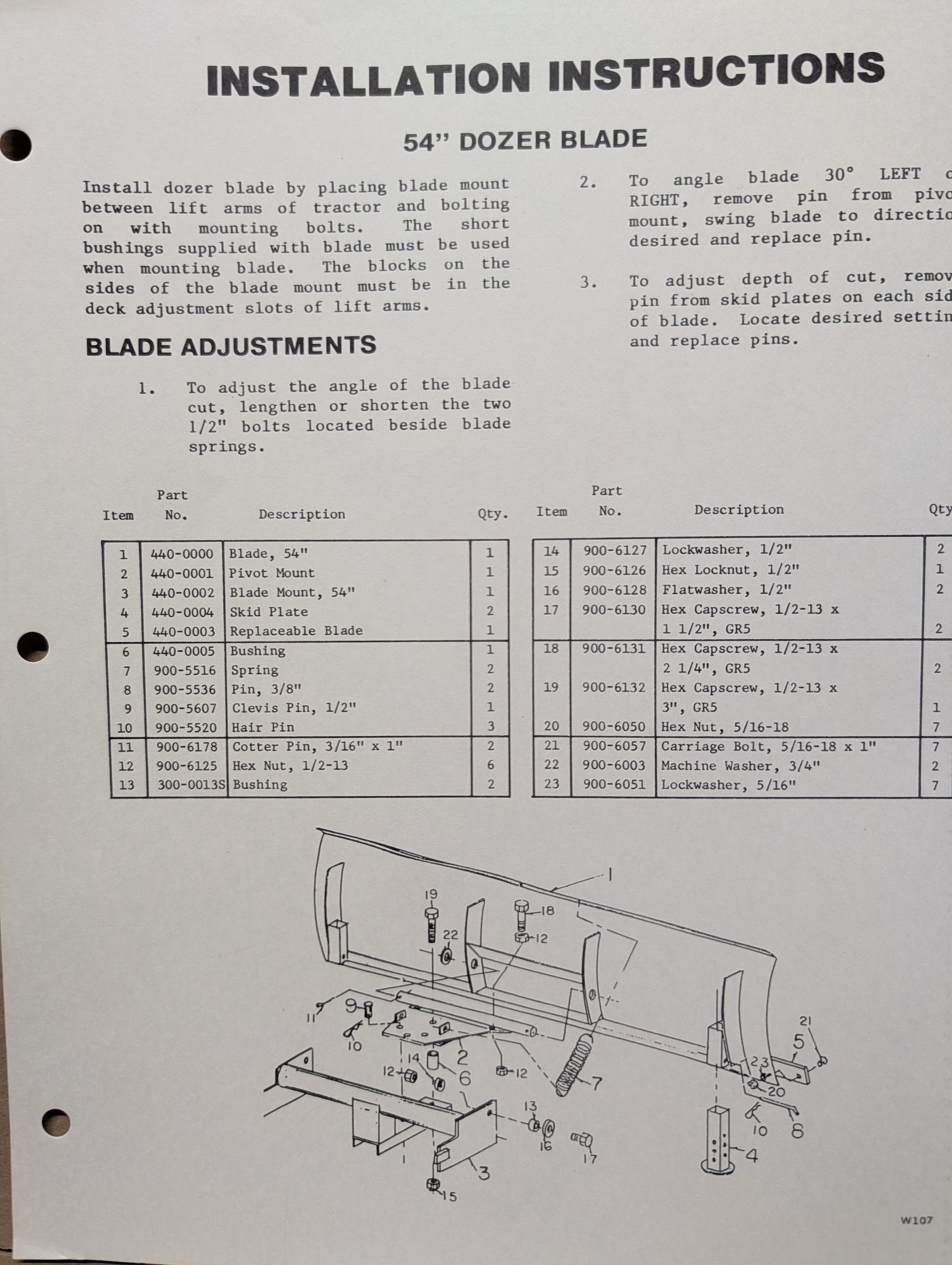 W107 GRAZER 54" BLADE INSTALLATION INSTRUCTIONS