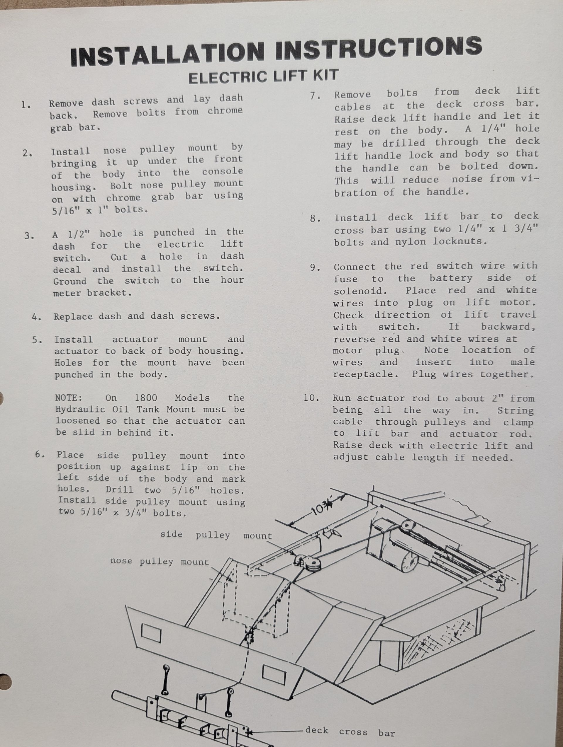 W105 GRAZER ELECTRIC LIFT INSTALLATION INSTRUCTIONS ZTR