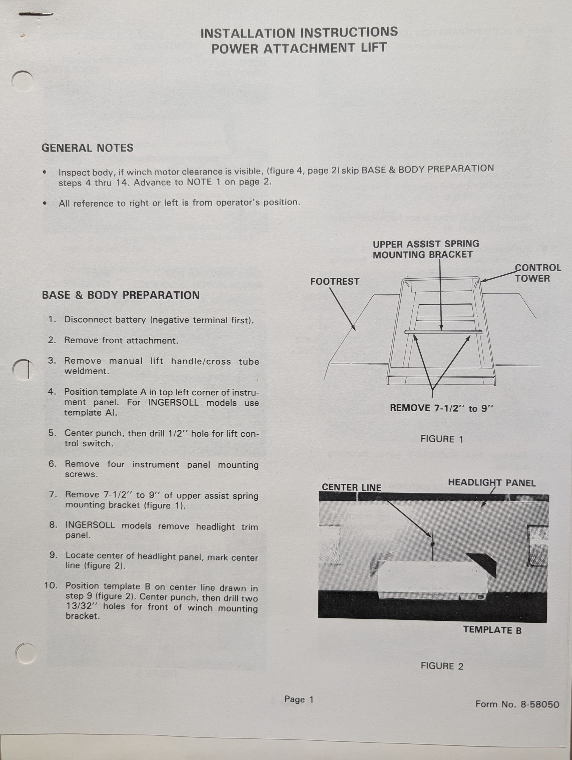 GL10 M&W POWER ATTACHMENT LIFT INSTALLATION INSTRUCTIONS