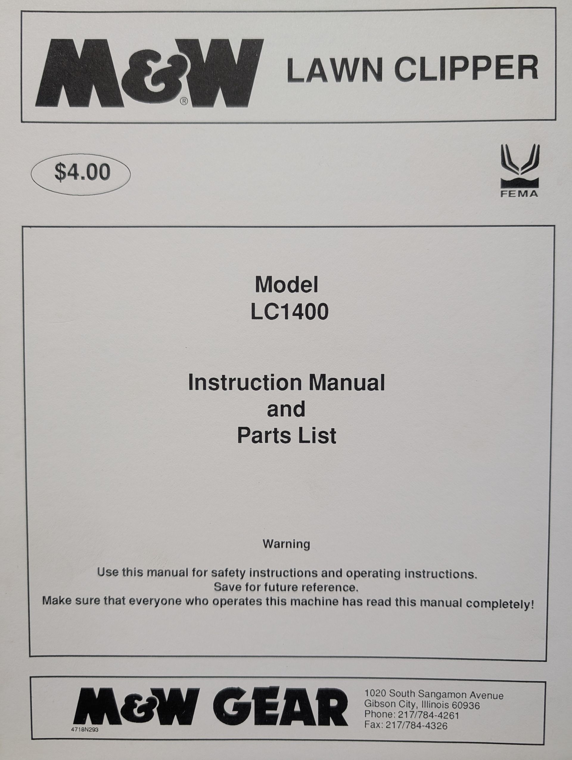 4718N293 M&W OM PC LC1400