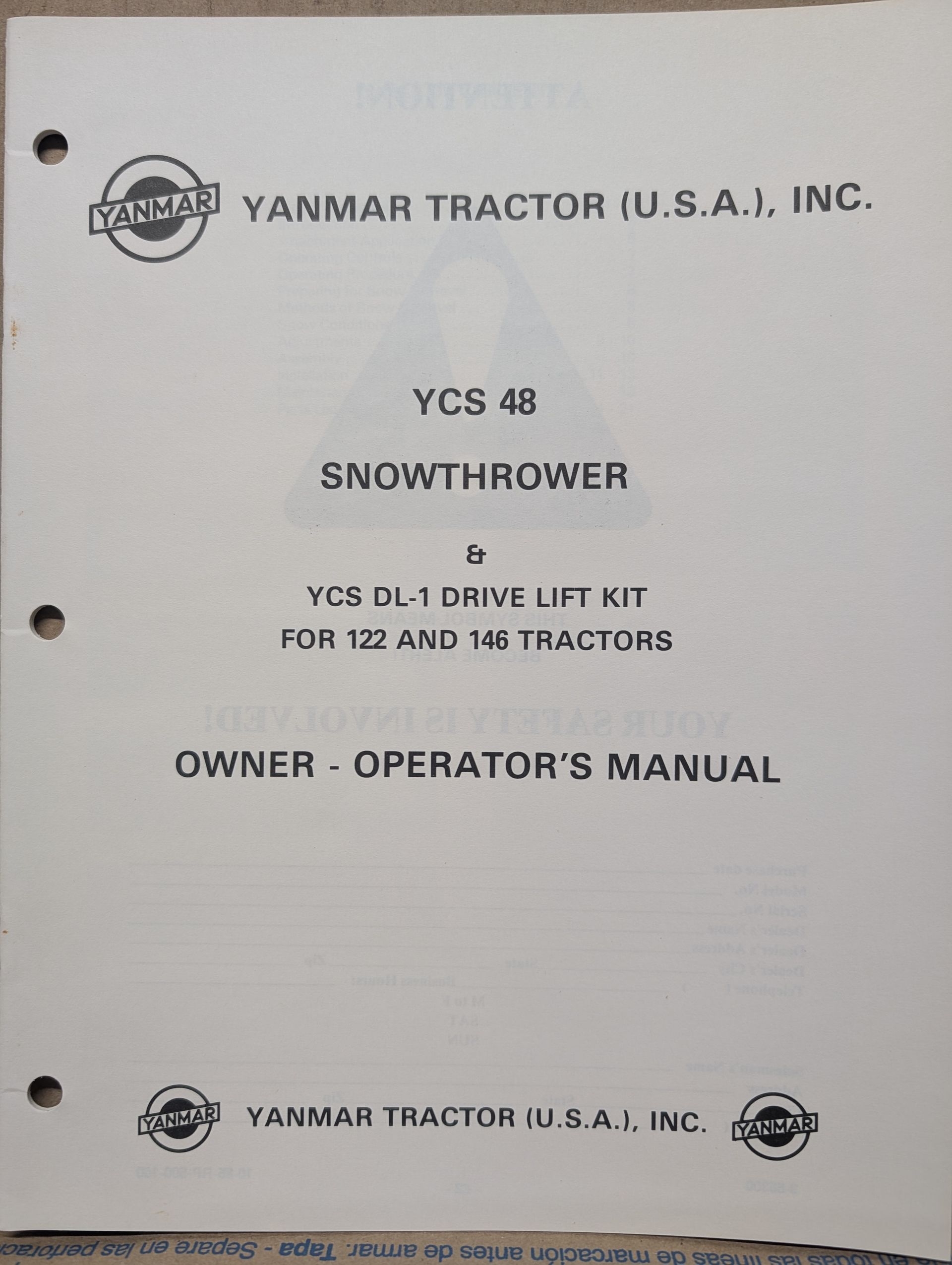 880-23028-1084001 OM YANMAR YCS48 SNOWTHROWER YCS DL-1 LIFT KIT FOR 122 146 TRACTOR