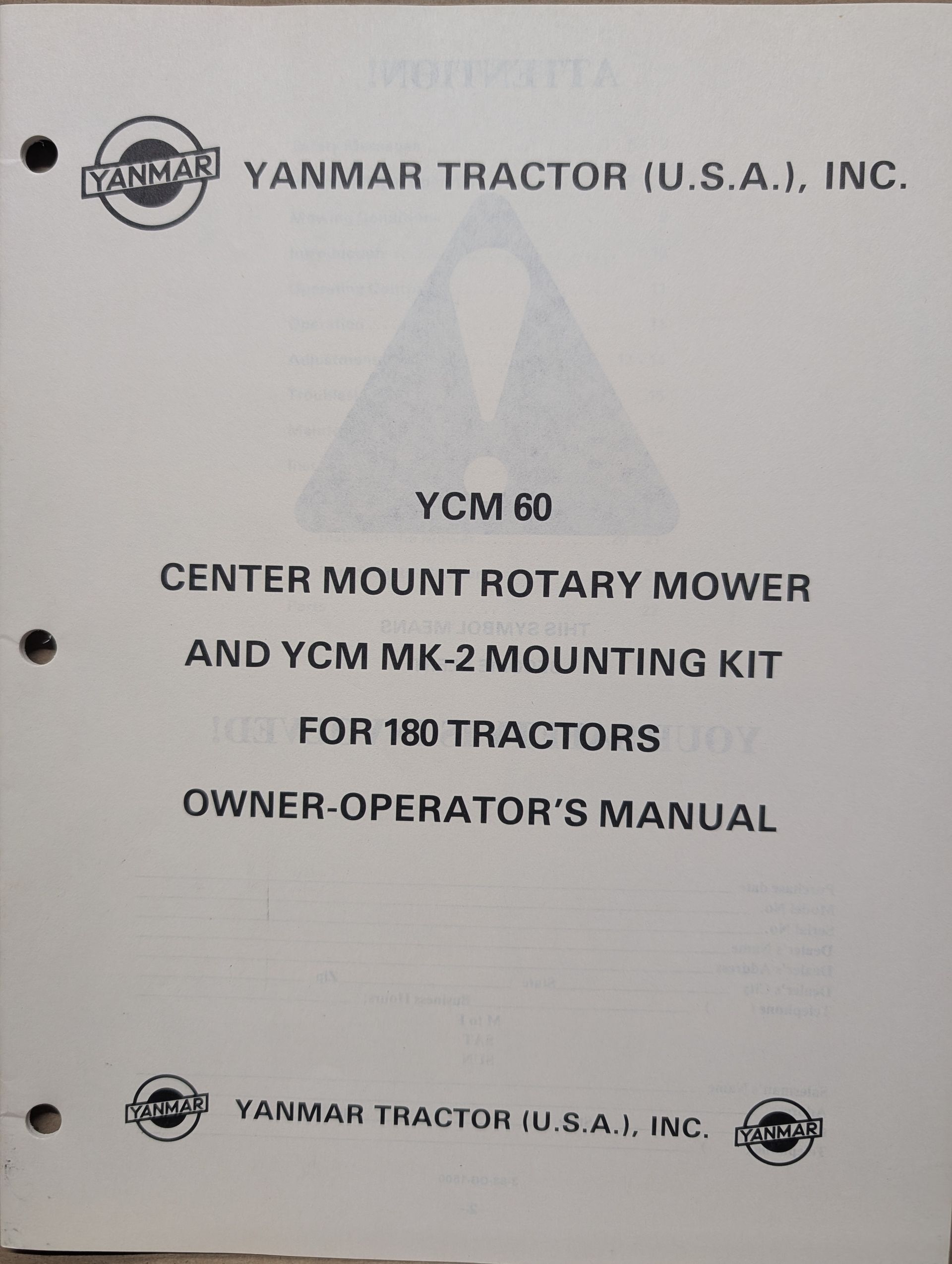 880-23010-383001 YANMAR OM PC YCM60 MOWER MK-2 MOUNTING KIT 180 TRACTOR