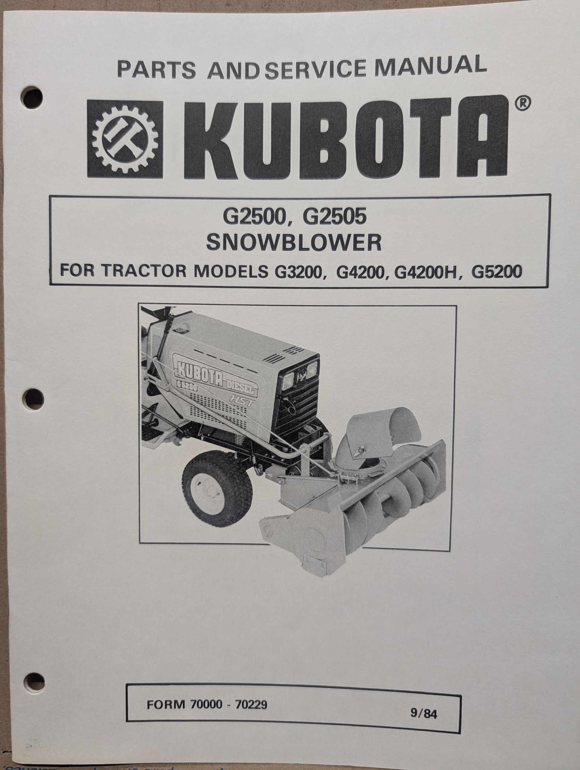 70000-70229 KUBOTA OM PC G2500 G2505 SNOWBLOWER G32 G4200 G4200H G5200 TRACTOR