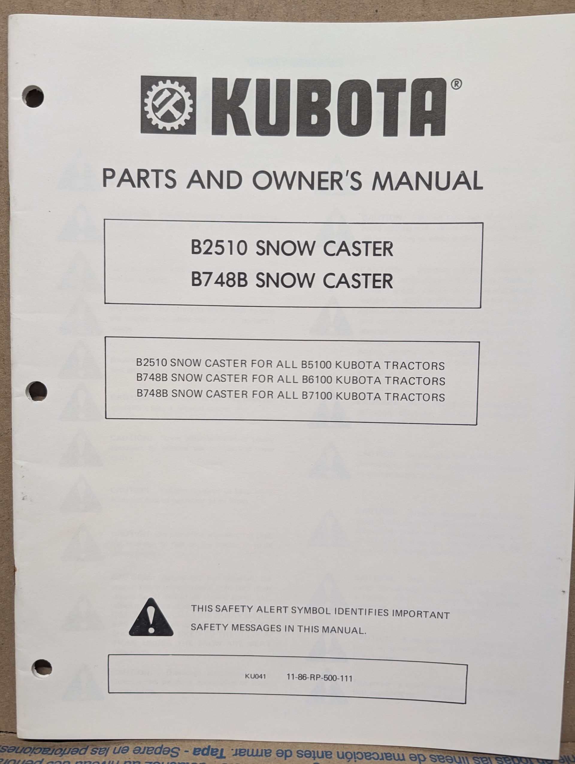 11-86-RP-500-111 KUBOTA OM PC B2510 B748B SNOW CASTER B5100 B6100 B7100 TRACTOR