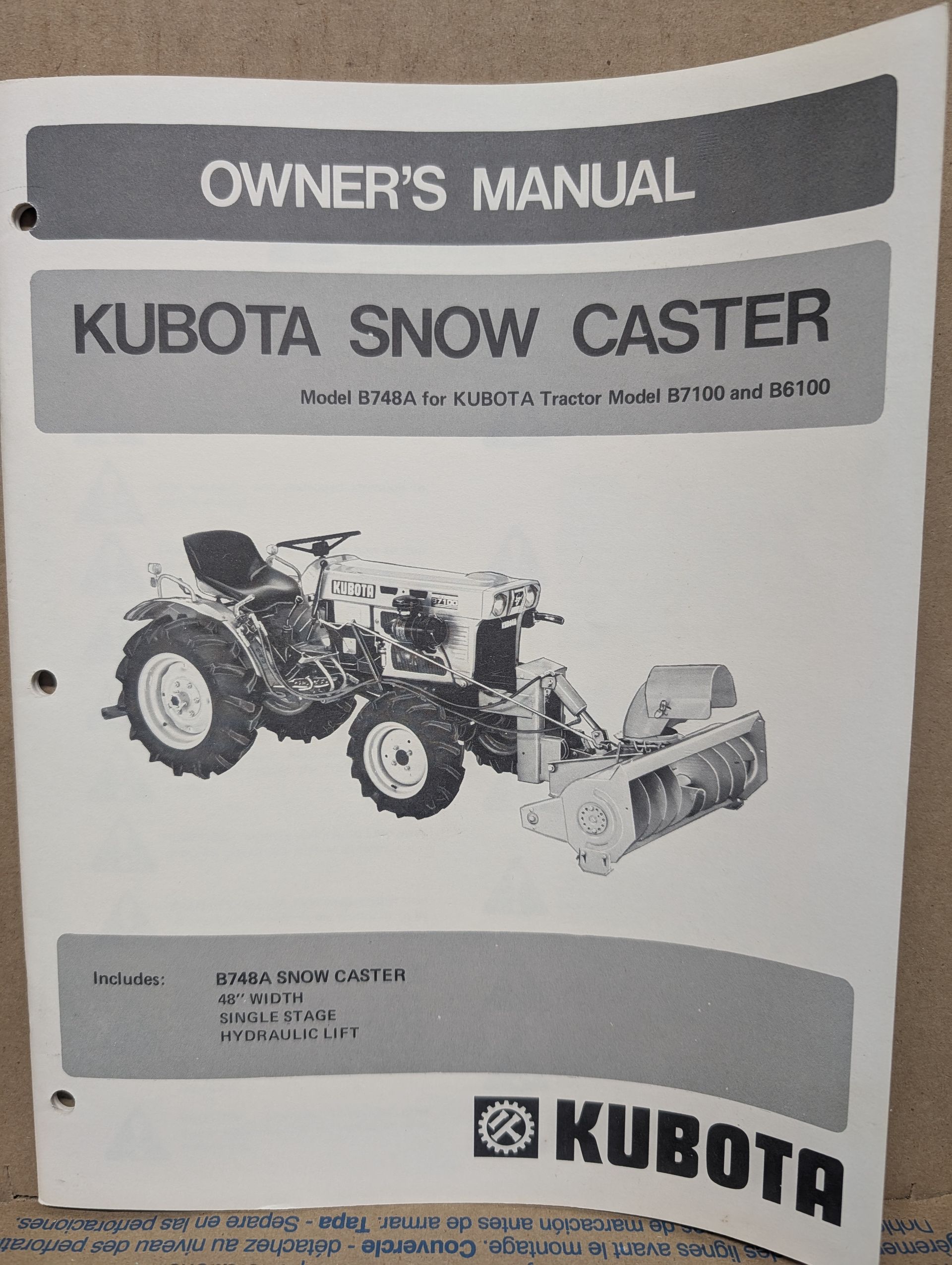 B748A KUBOTA SNOW CASTER OM PC B7100 B6100 TRACTOR