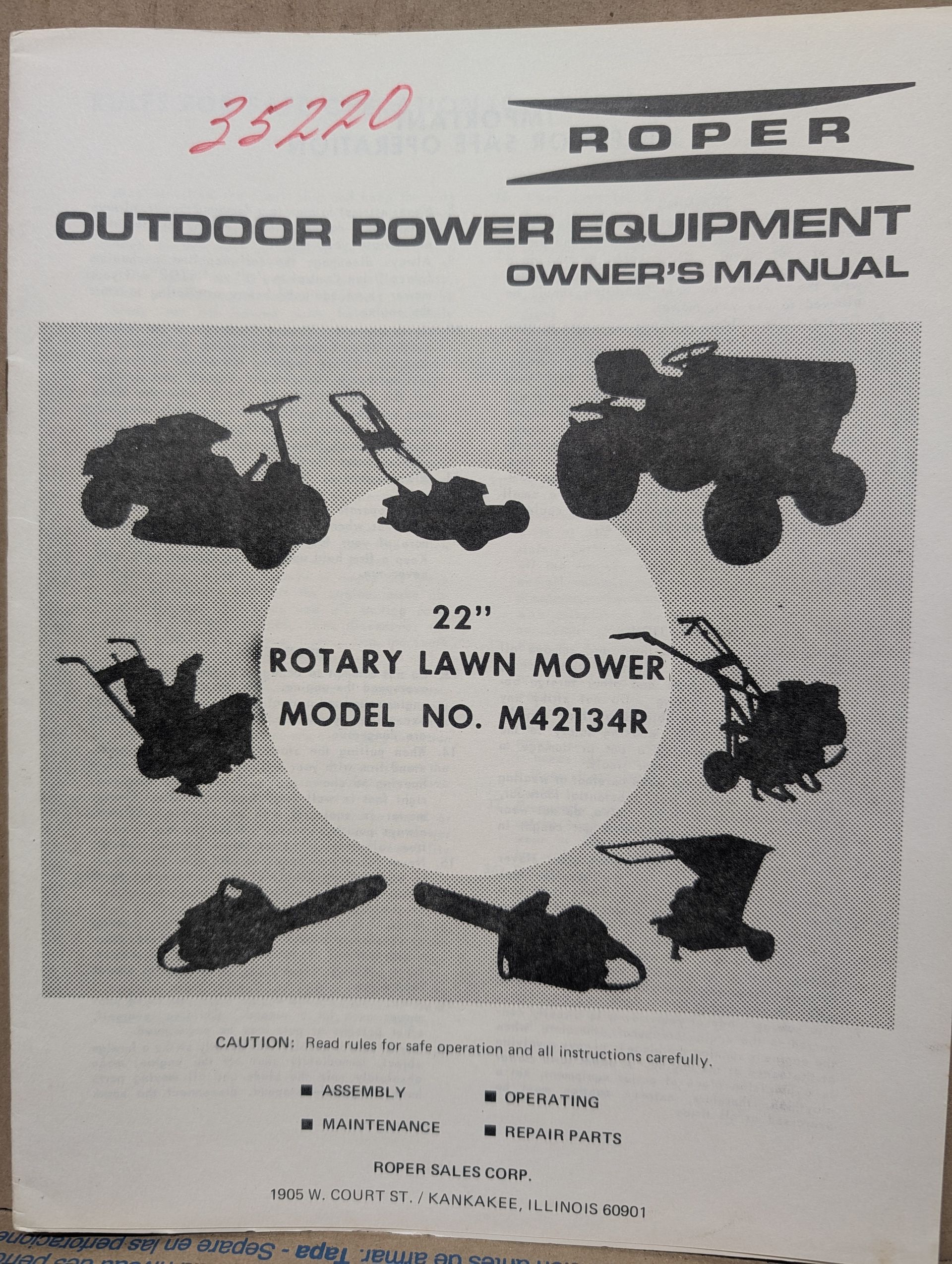 M42134R ROPER OM PC 22" ROTARY LAWN PUSH MOWER