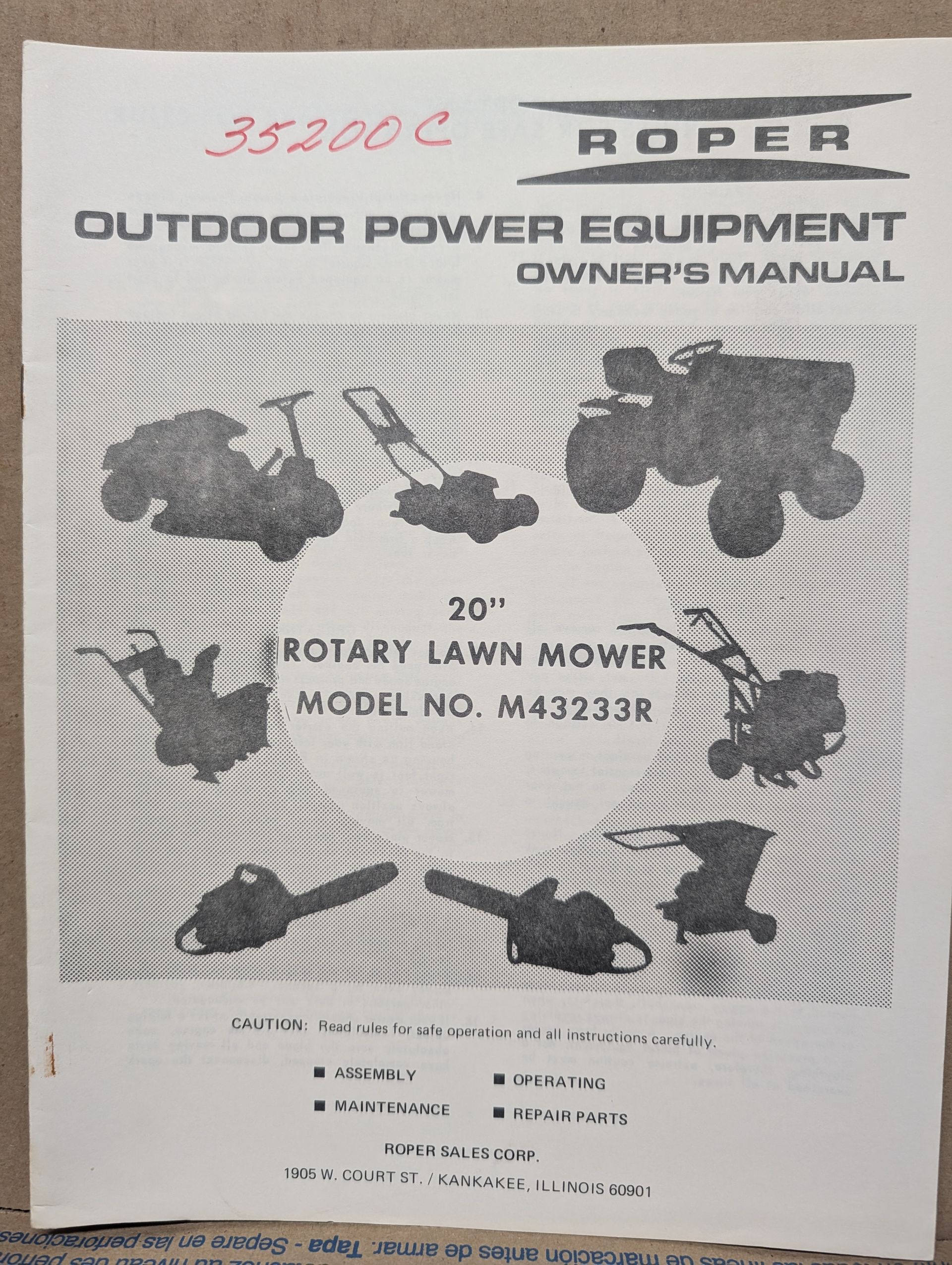 M43233R ROPER 20" OM PC ROTARY LAWN PUSH MOWER