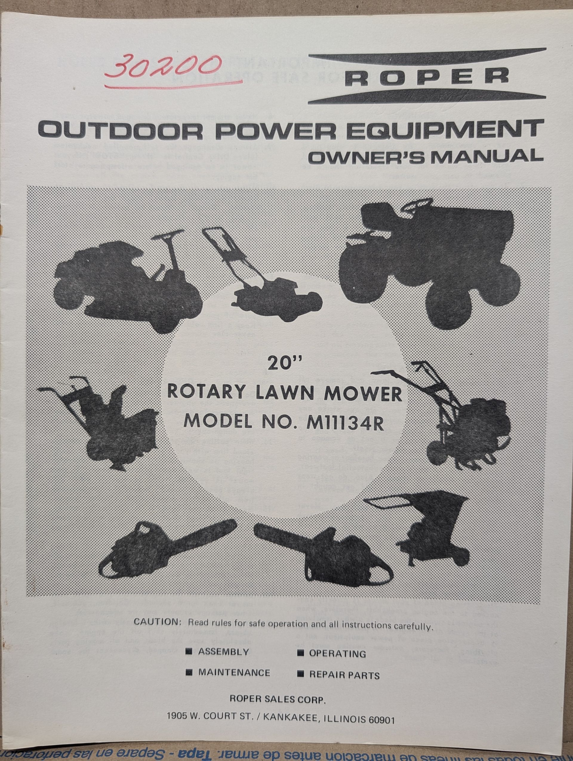 M11134R ROPER 20" OM PC ROTARY LAWN PUSH MOWER