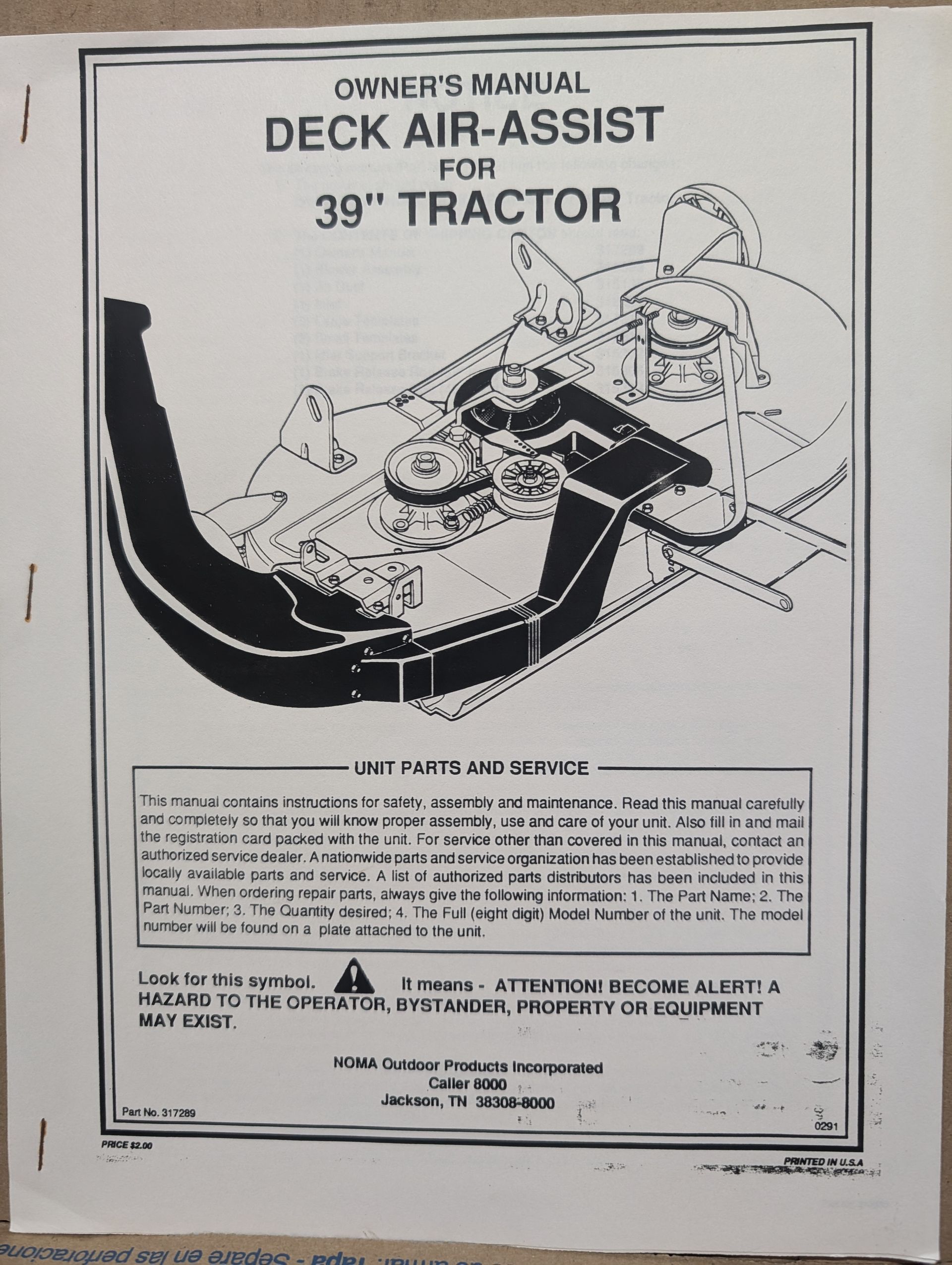 317289 OM NOMA DECK AIR ASSIST 39" TRACTOR