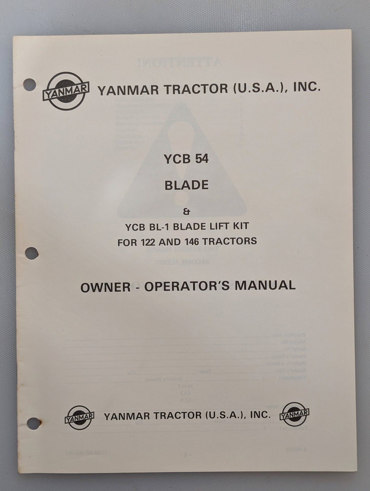 880-23030-1084001 OM & PC YANMAR YCB54 BLADE BL-1 KIT 122 146 TRACTOR