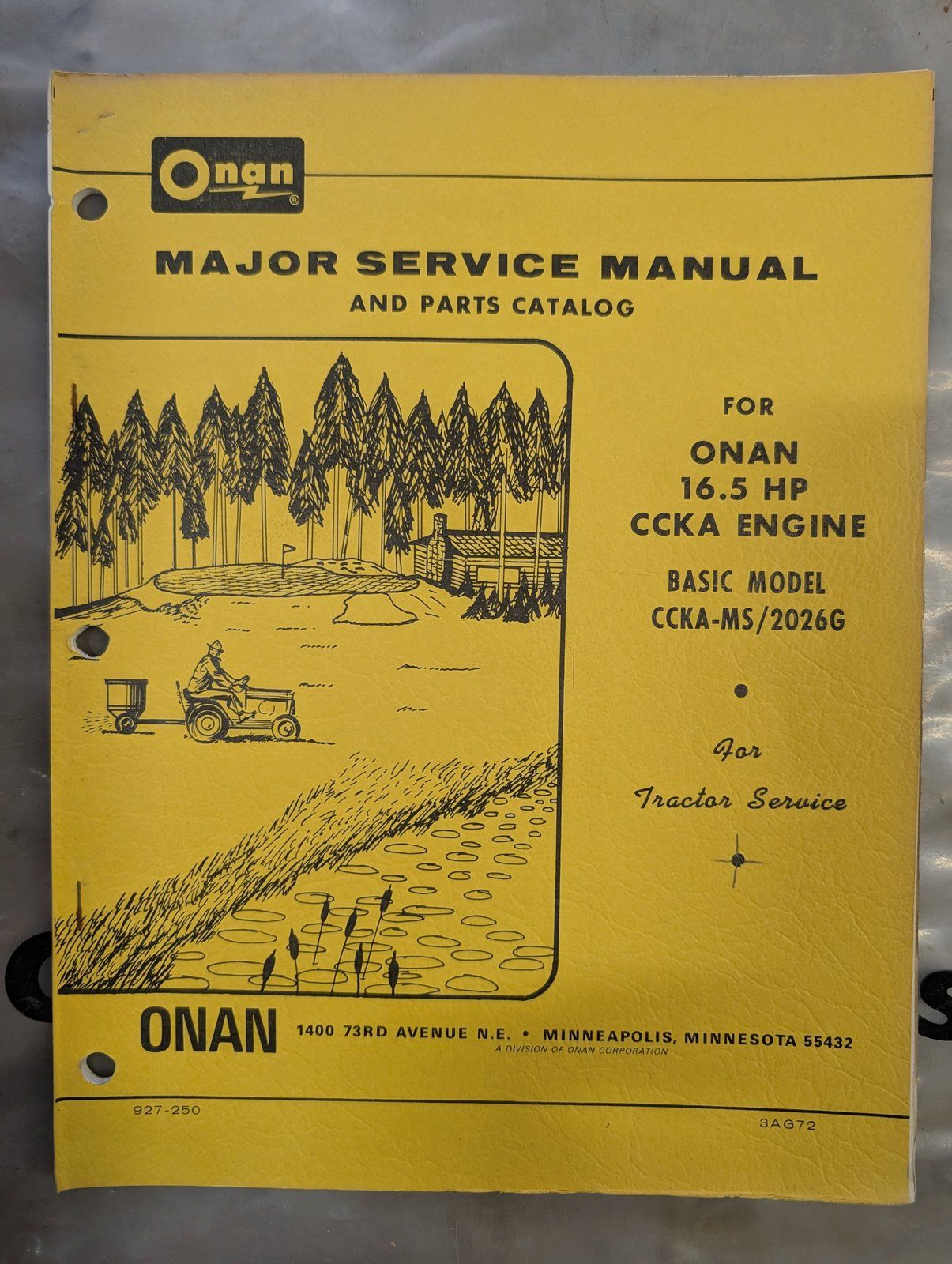 927-250 ONAN SERVICE & PARTS MANUAL 3AG72 16.5 HP CCKA CCKA-MS/2026G