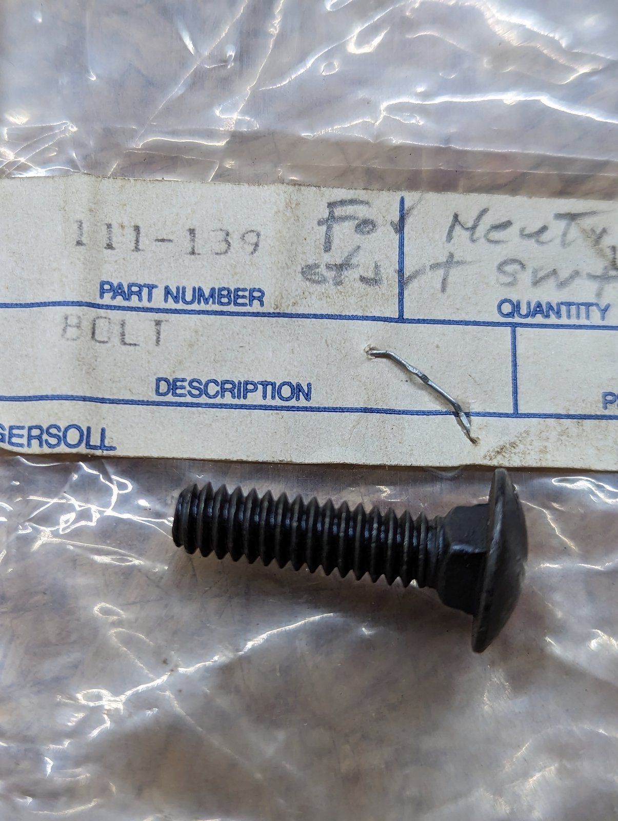 111-139 BOLT CARR 1/4-20 X 1 - Ingersoll/Case Tractor Part