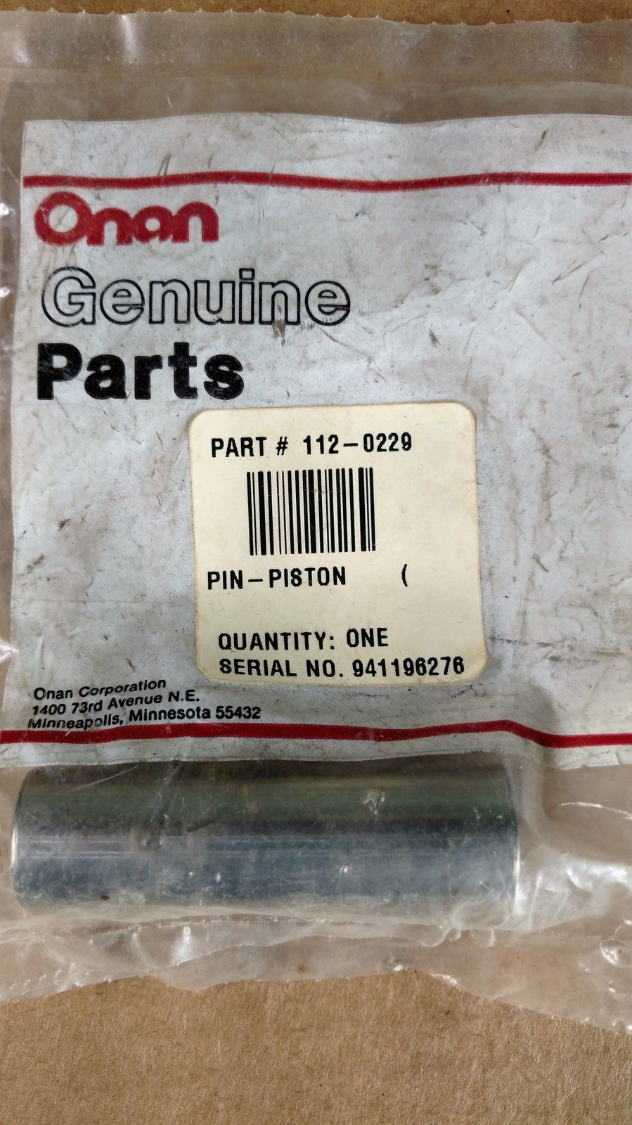 112-0229 WRIST PIN B & P SERIES - ONAN - Ingersoll/Case Tractor Part