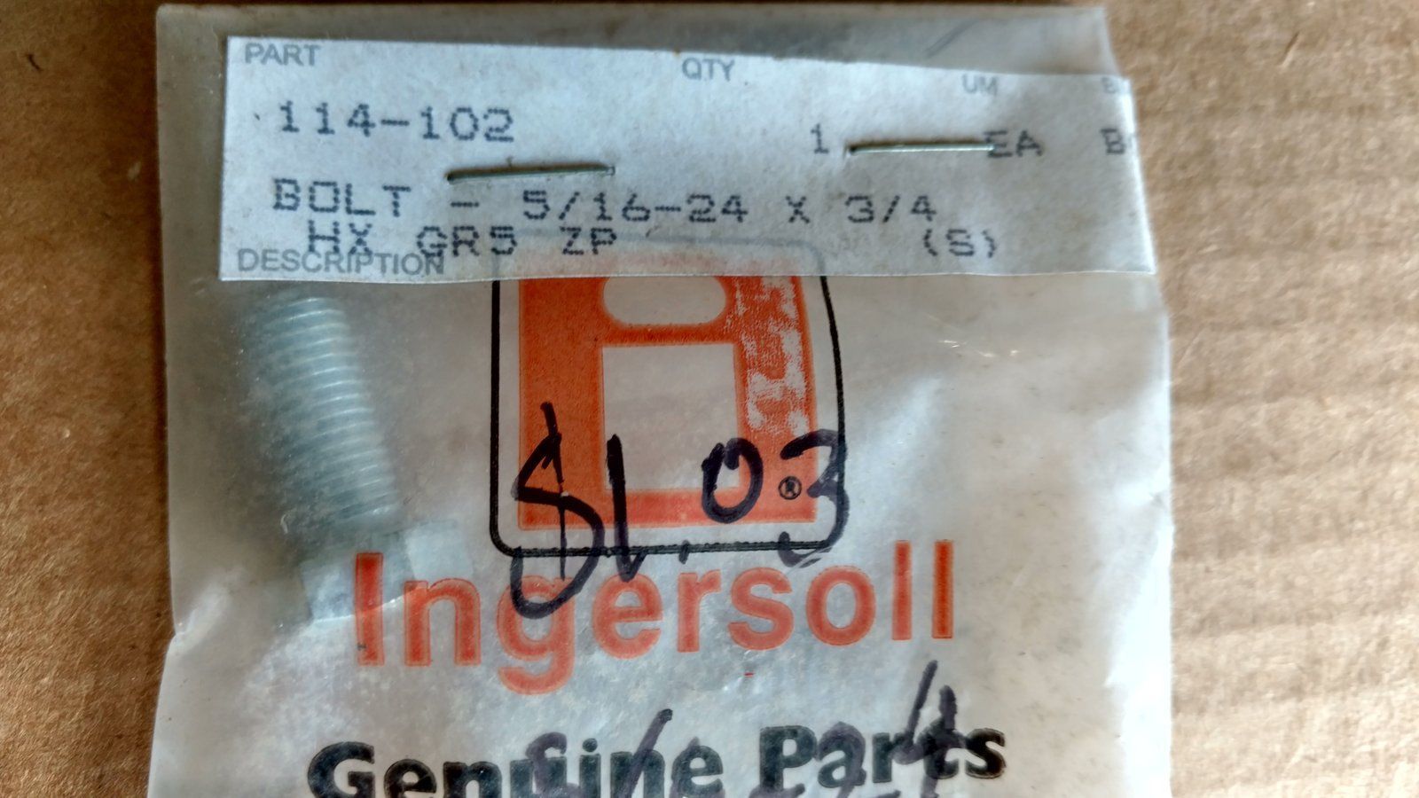 114-102 BOLT 5/16-24x3/4 HX GR5 ZP(S) C39386 - Ingersoll/Case Tractor Part