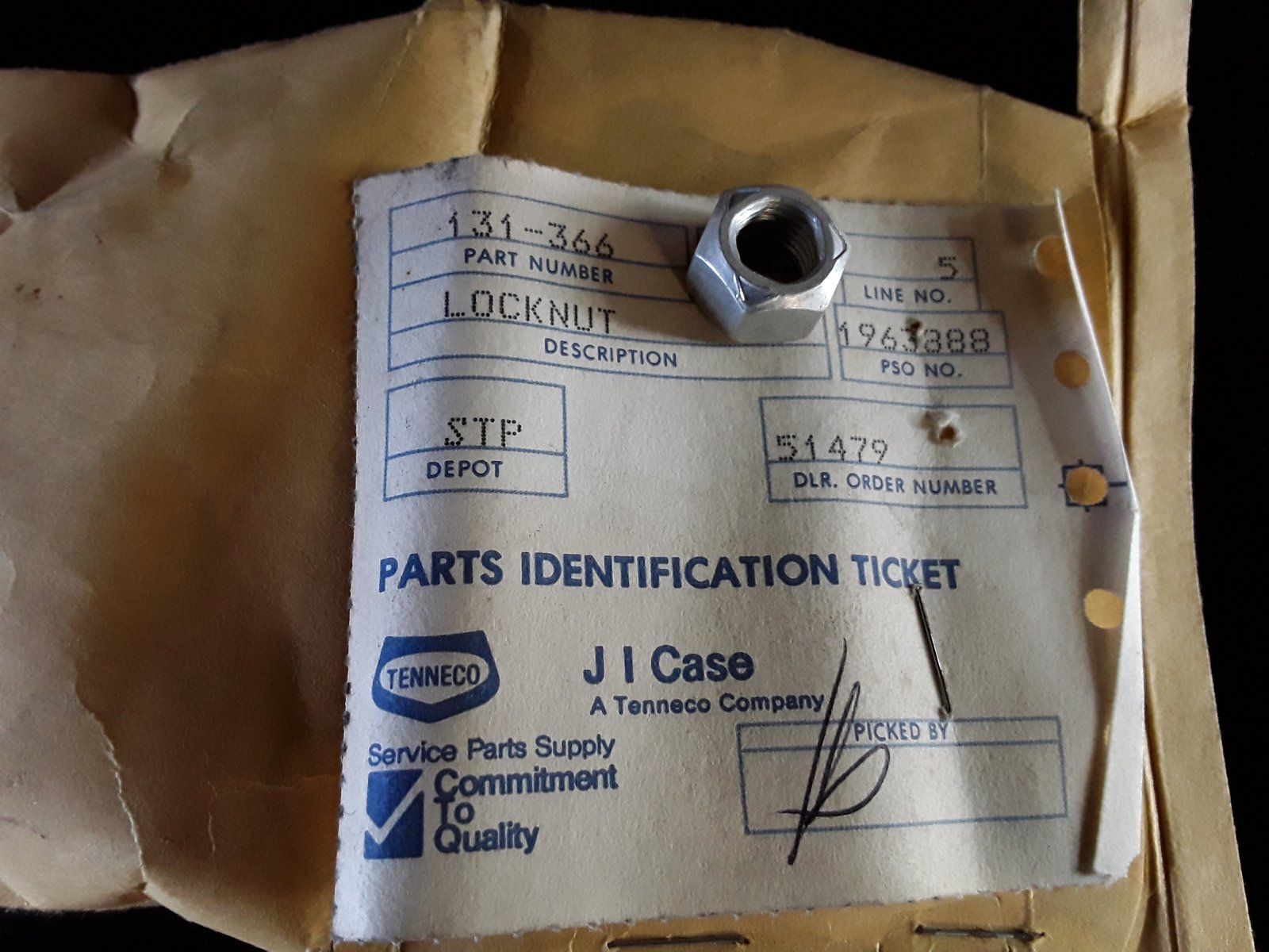 131-366 NUT LOCK 3/8-24 - Ingersoll/Case Tractor Part