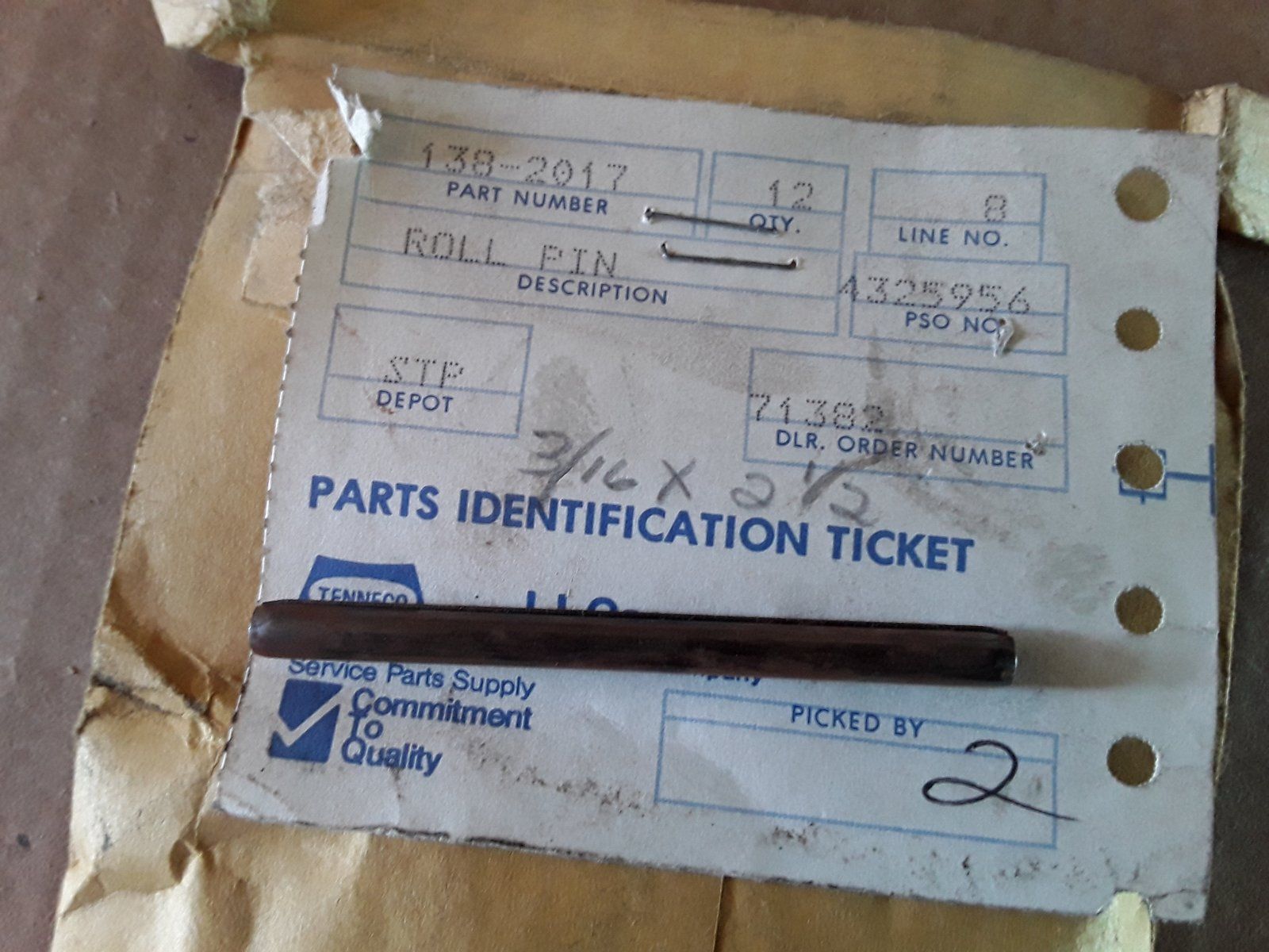 138-2017 ROLL PIN 3/16 X 2-1/2 - Ingersoll/Case Tractor Part