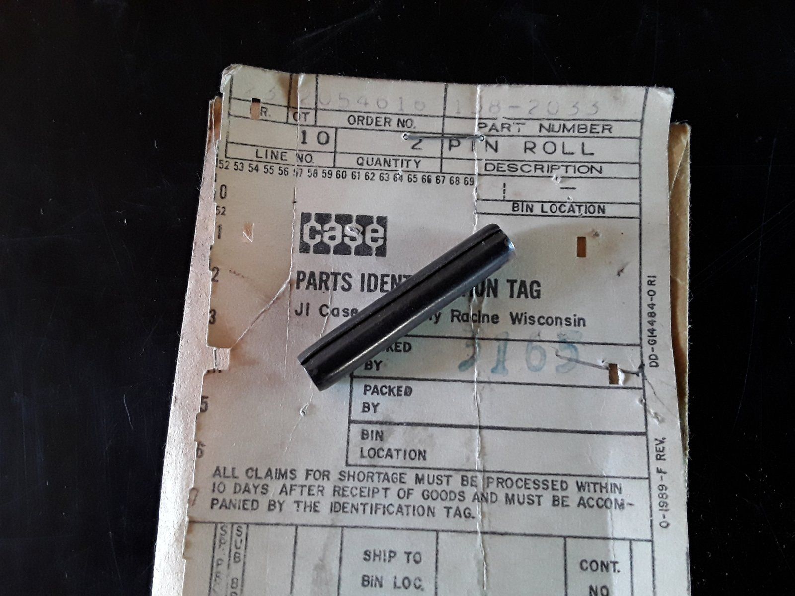 138-2033 PIN SPIROL 1/4 X 1-3/8 HD - Ingersoll/Case Tractor Part