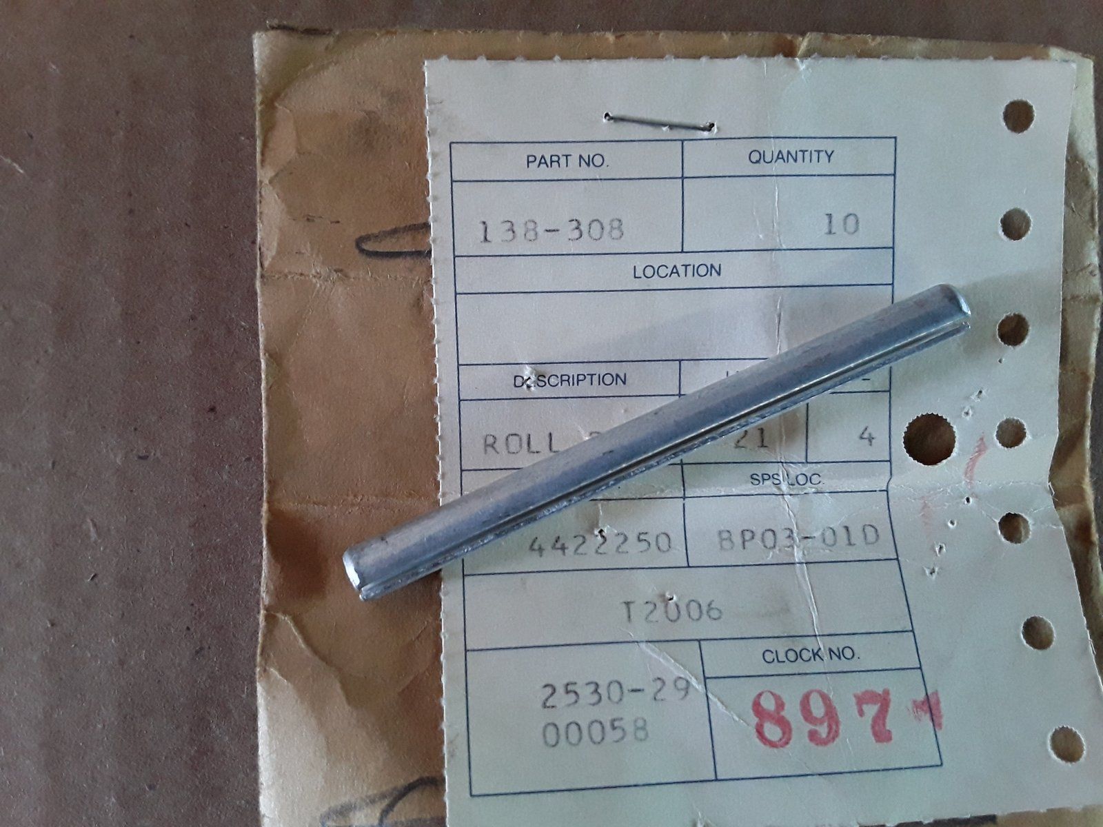 138-308 PIN - ROLL 1/4 X 3 ZP - Ingersoll/Case Tractor Part