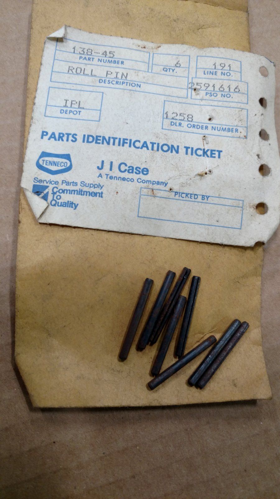 138-45 ROLL PIN - Ingersoll/Case Tractor Part