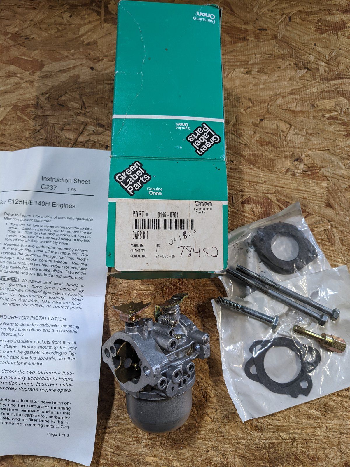 146-0701 ONAN E140H CARB - Ingersoll/Case Tractor Part