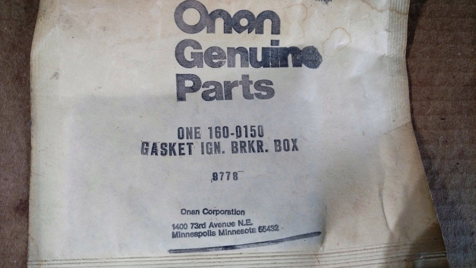 160-0150 GASKET - BREAKER BOX - ONAN - Ingersoll/Case Tractor Part