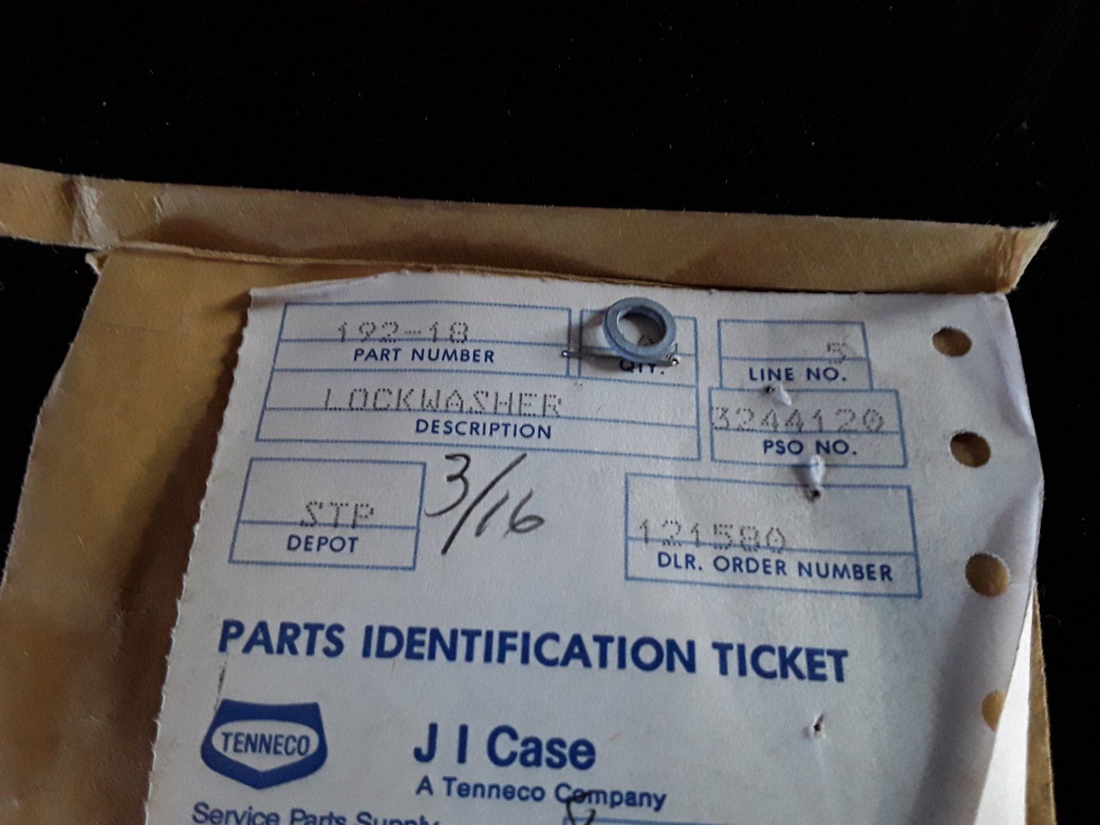 192-18 WASHER 3/16 LOCK - Ingersoll/Case Tractor Part