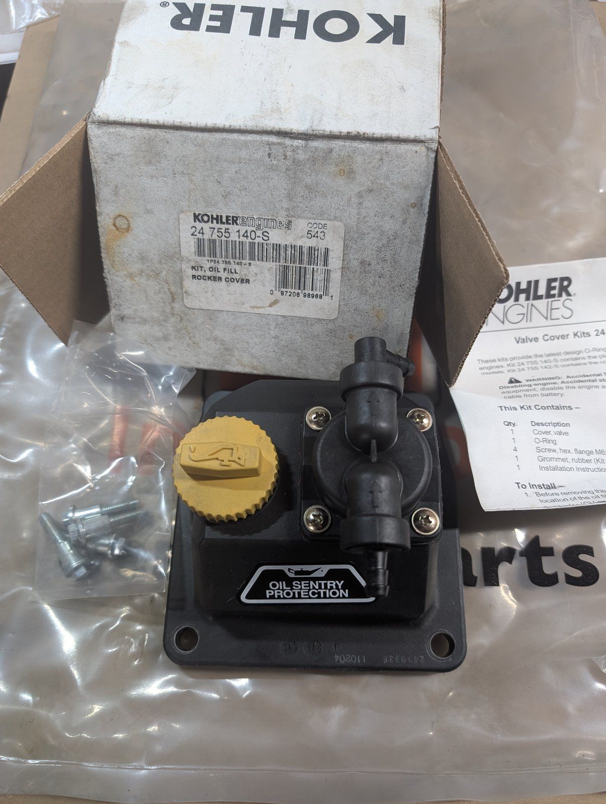 24755140S KOHLER OIL FILL ROCKER COVER - Ingersoll/Case Tractor Part