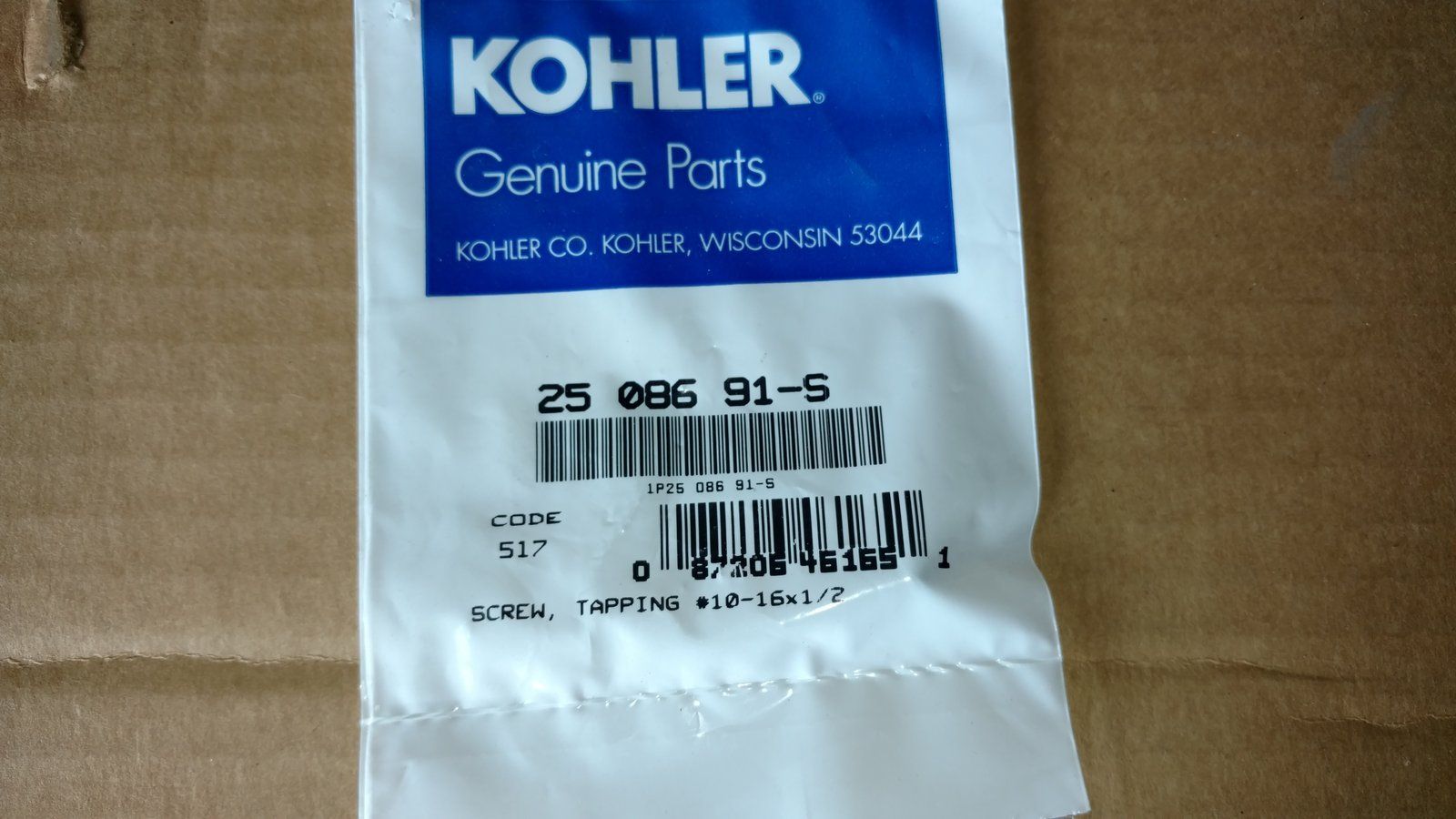 2508691S KOHLER TAPPING SCREW #8 18x1/2 - Ingersoll/Case Tractor Part