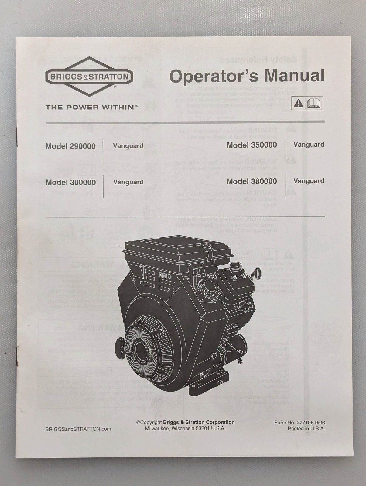 277106 9/06 BRIGGS OPERATORS MANUAL 290000 300000 350000 380000 - Ingersoll/Case Tractor Part