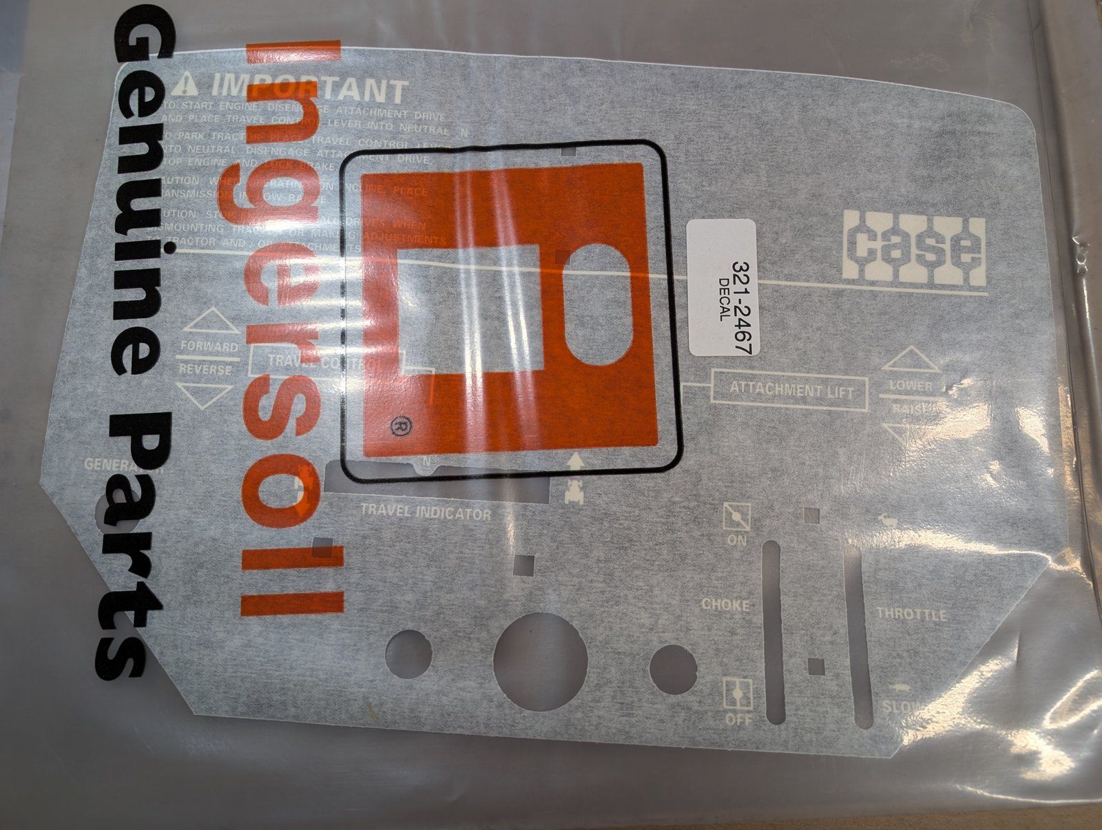321-2467 DECAL - INSTR. PANEL(S) - Ingersoll/Case Tractor Part