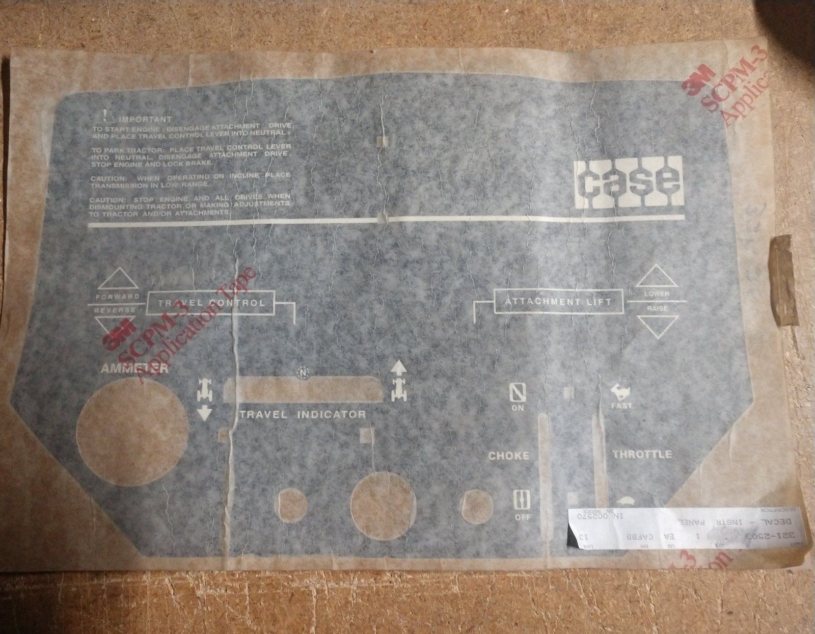 321-2503 DECAL - 446 INSTRUMENT PANEL - Ingersoll/Case Tractor Part
