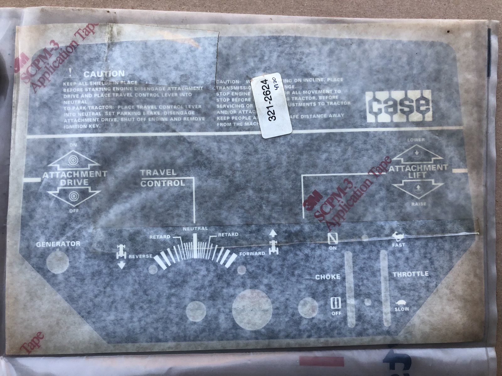 321-2624 DECAL - INSTRUMENT PANEL - Ingersoll/Case Tractor Part