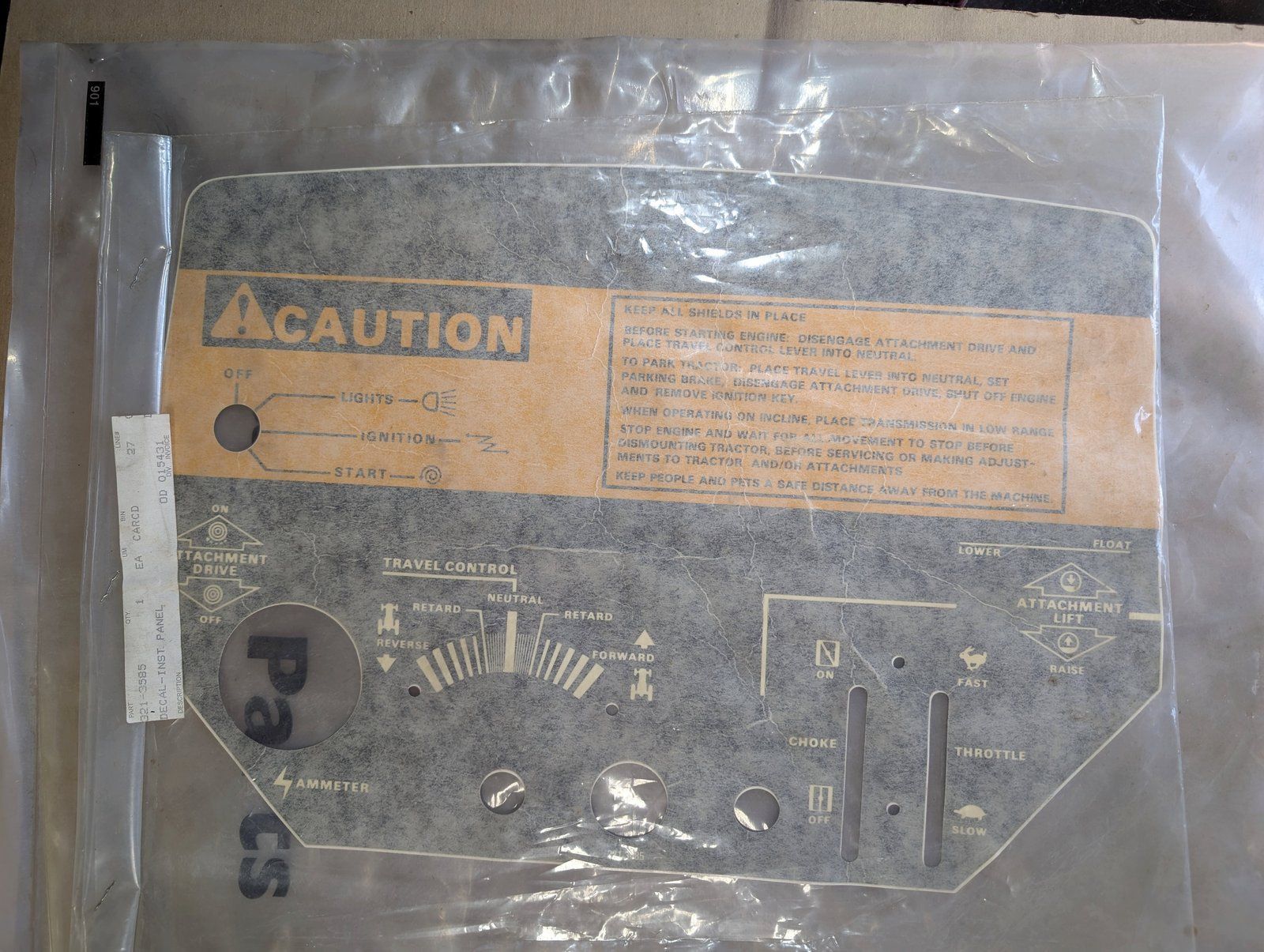 321-3585 DECAL-INSTRUMENT PANEL C43869 - Ingersoll/Case Tractor Part