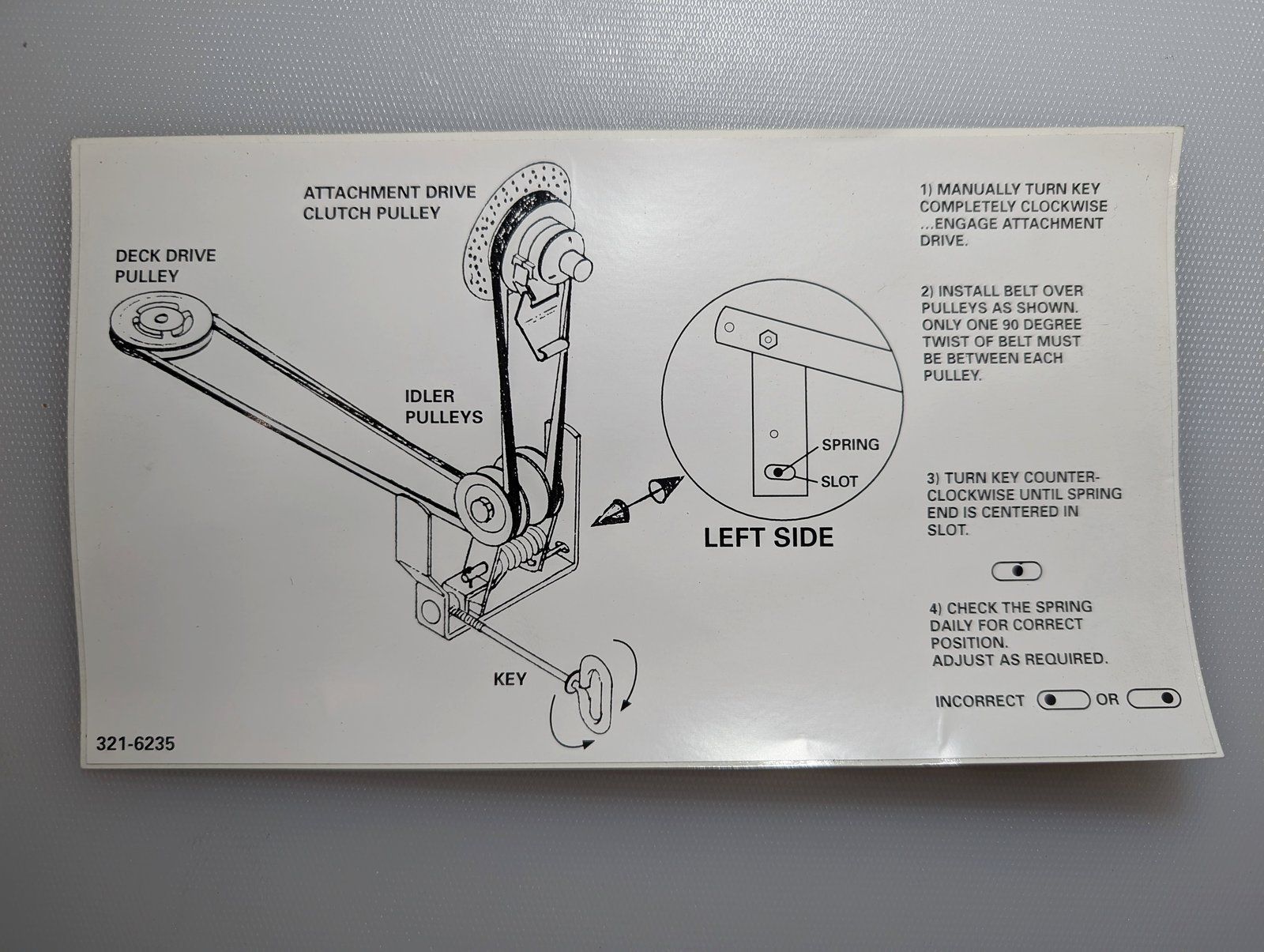 321-6235 DECAL MOWER DRIVE BELT INSTRUCTION - Ingersoll/Case Tractor Part