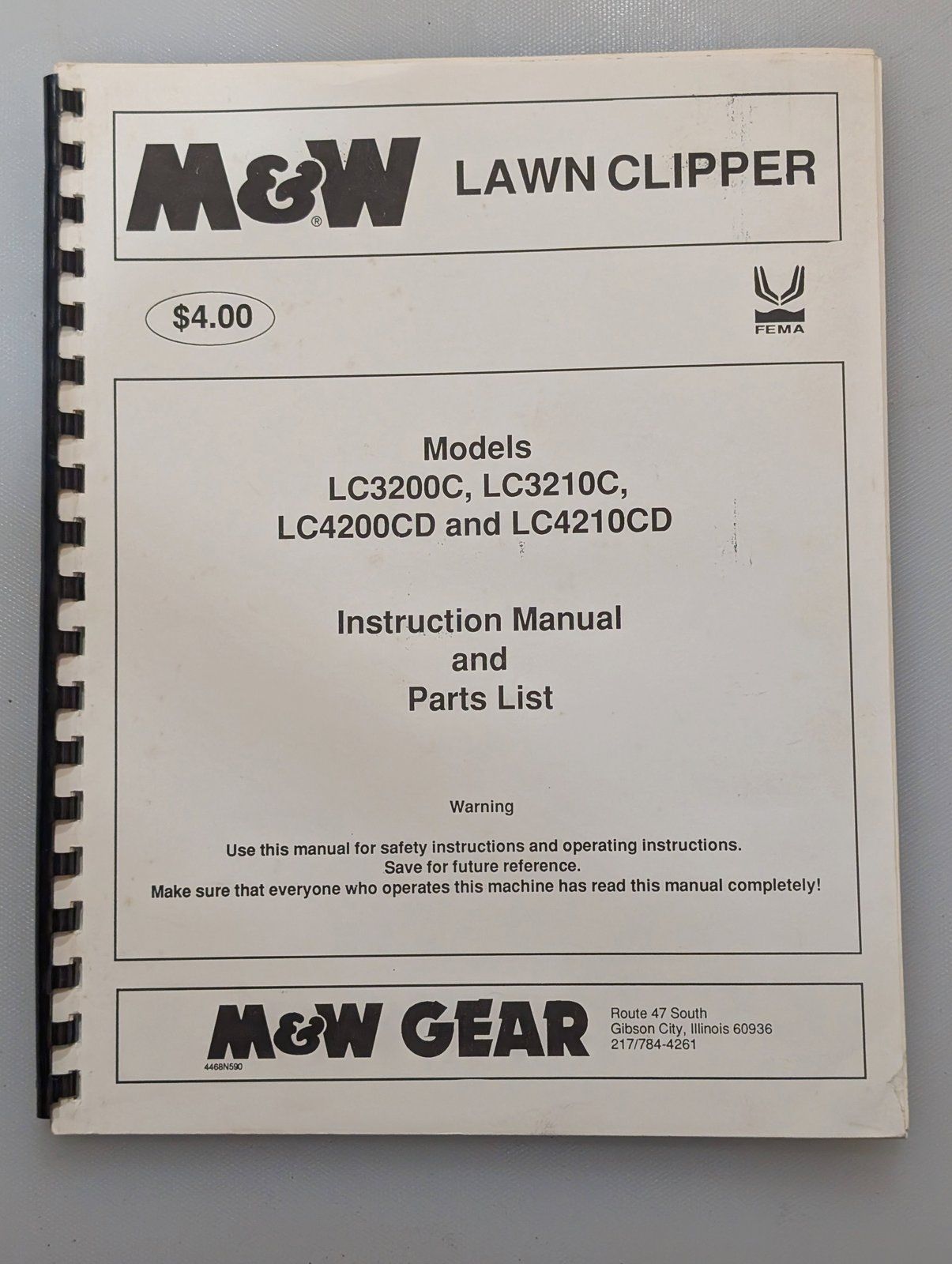 4468N590 OM PC M&W LAWN CLIPPER LC3200C LC3210C LC4200CD LC4210CD - Ingersoll/Case Tractor Part