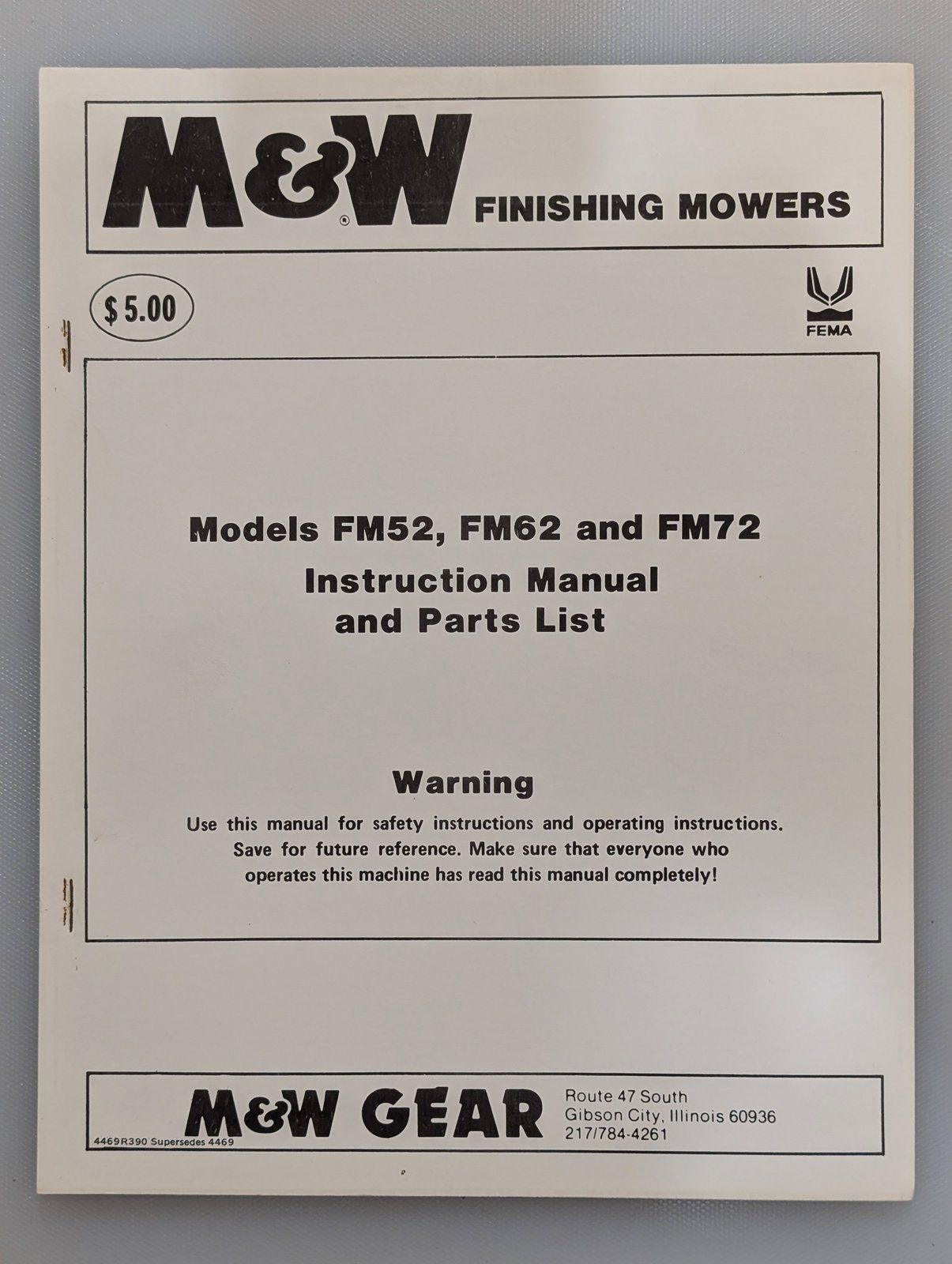 4469R390 OM & PC M&W FM52 FM62 FM72 - Ingersoll/Case Tractor Part