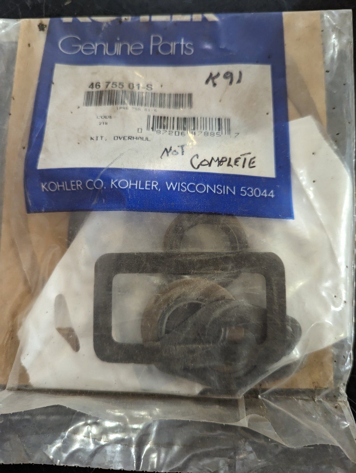 4675501-S KOHLER OVERHALL KIT - NOT COMPLETE - Ingersoll/Case Tractor Part